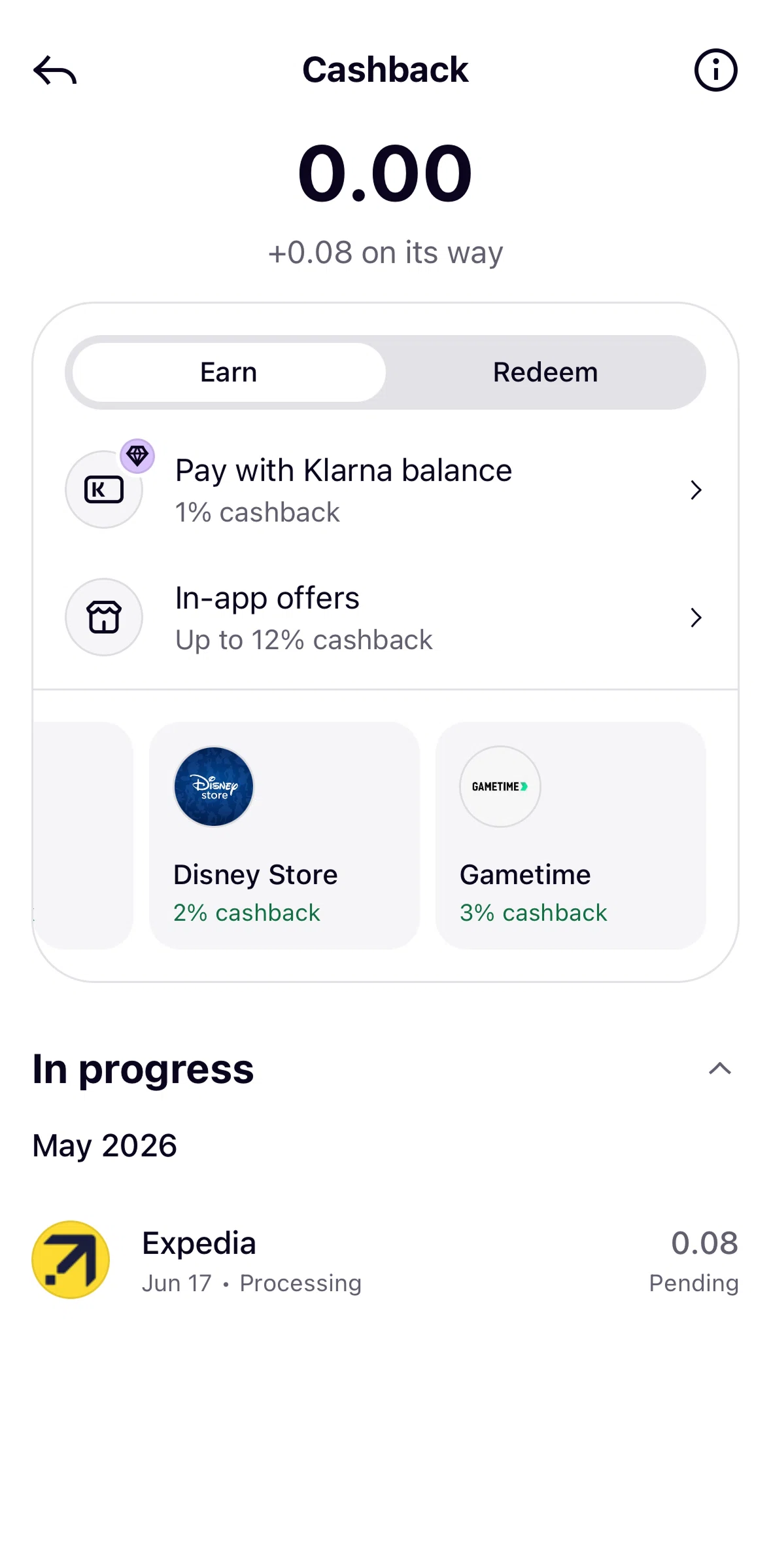 Klarna Screen screen in the In-app offers flow