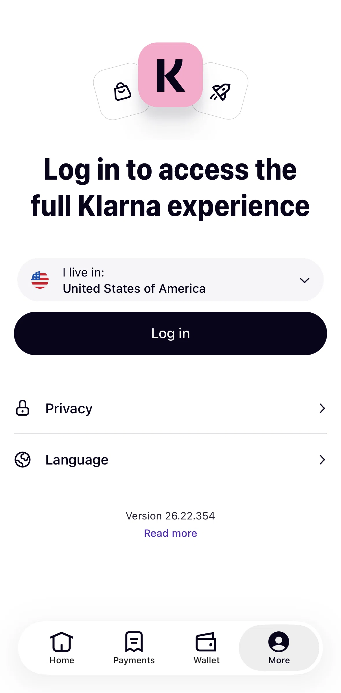 Klarna Screen screen in the Logging in flow