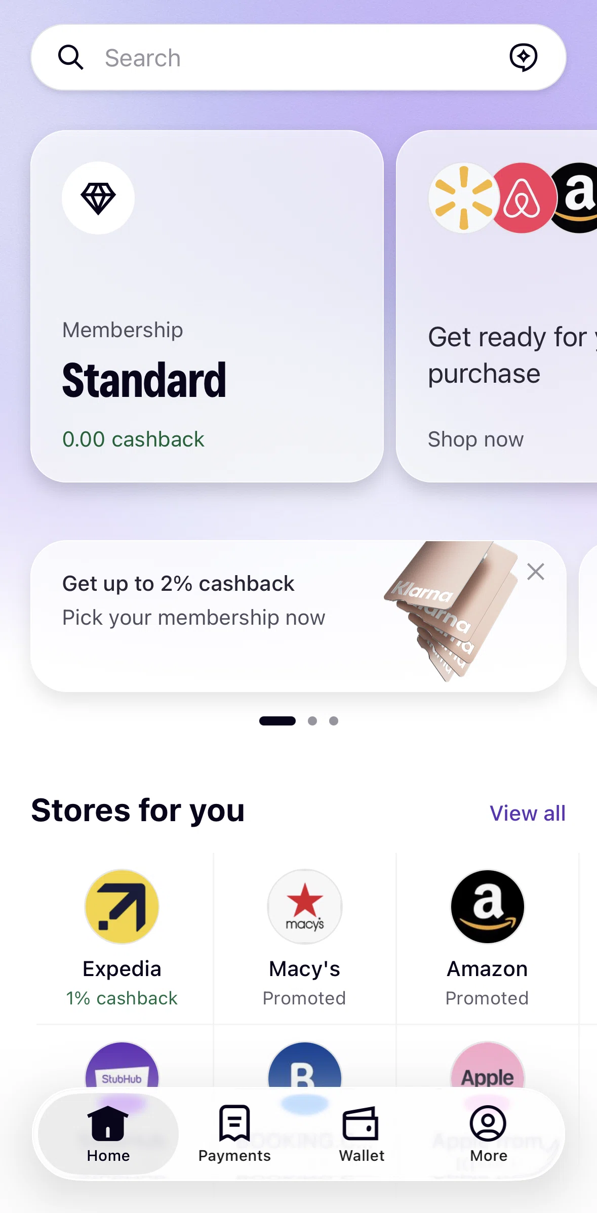 Klarna Screen screen in the More flow