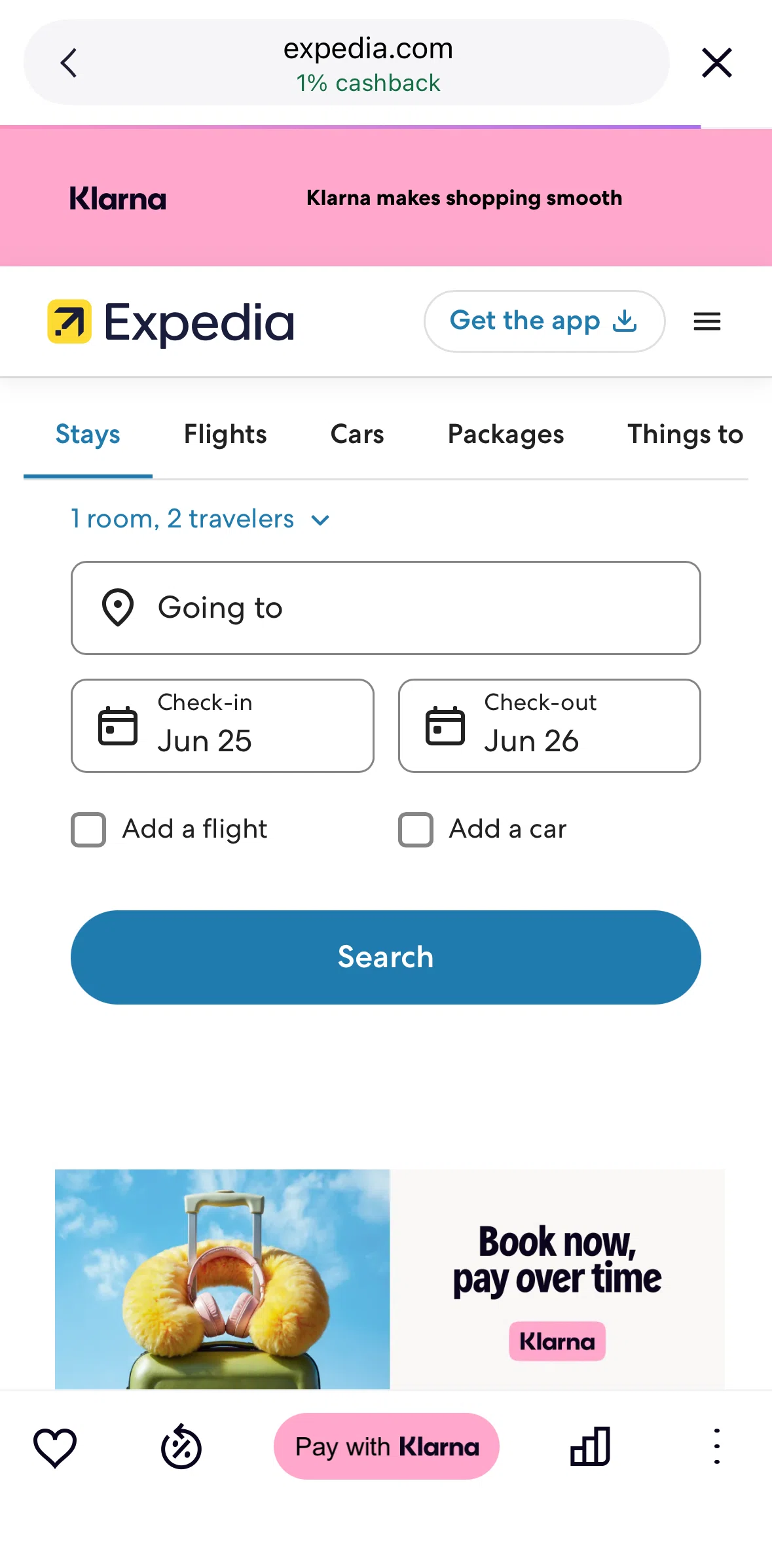 Klarna Screen screen in the Purchasing an item flow