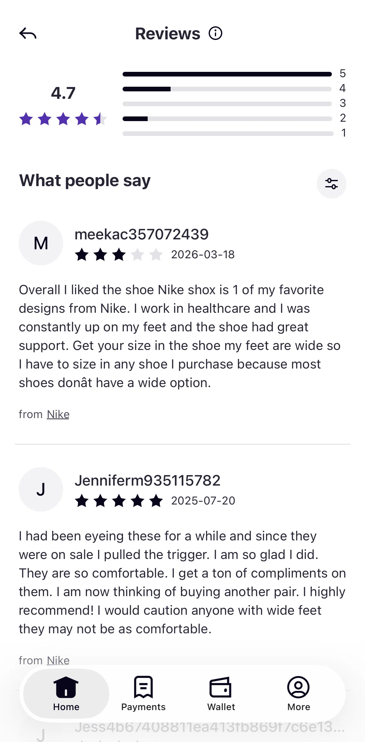 Klarna Screen screen in the Ratings information flow