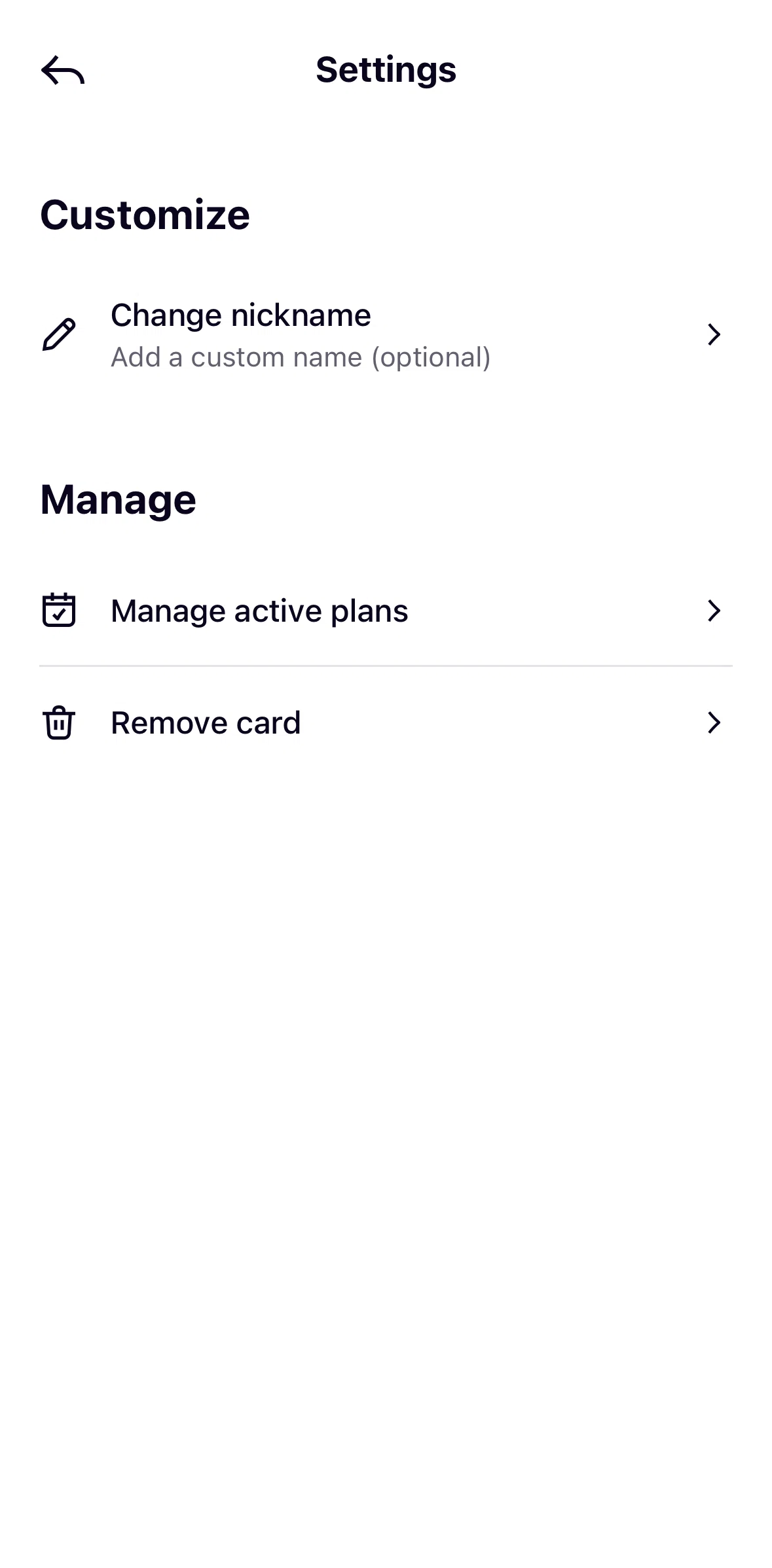 Klarna Screen screen in the Removing a card flow