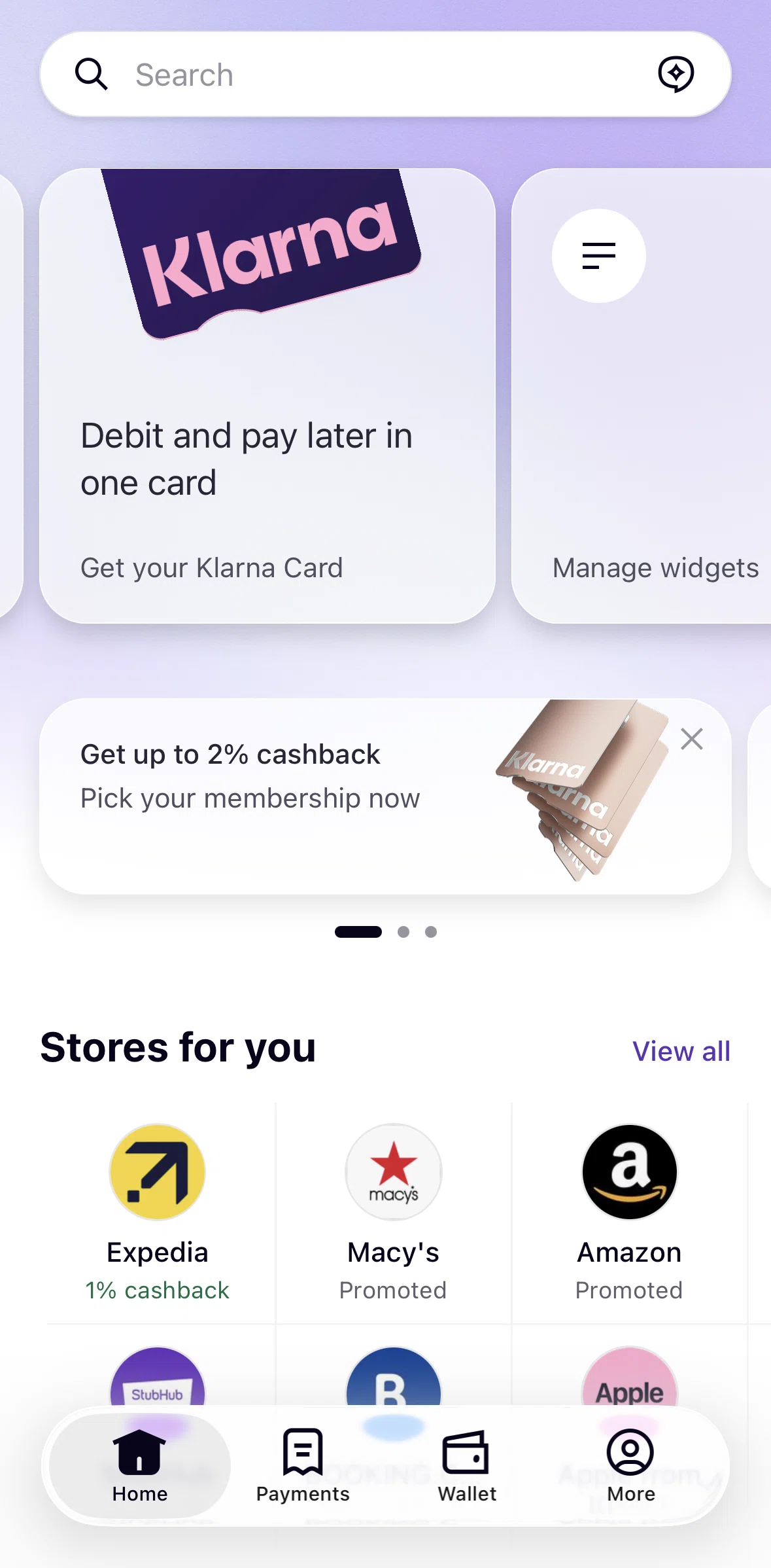 Klarna Screen screen in the Reordering widgets flow