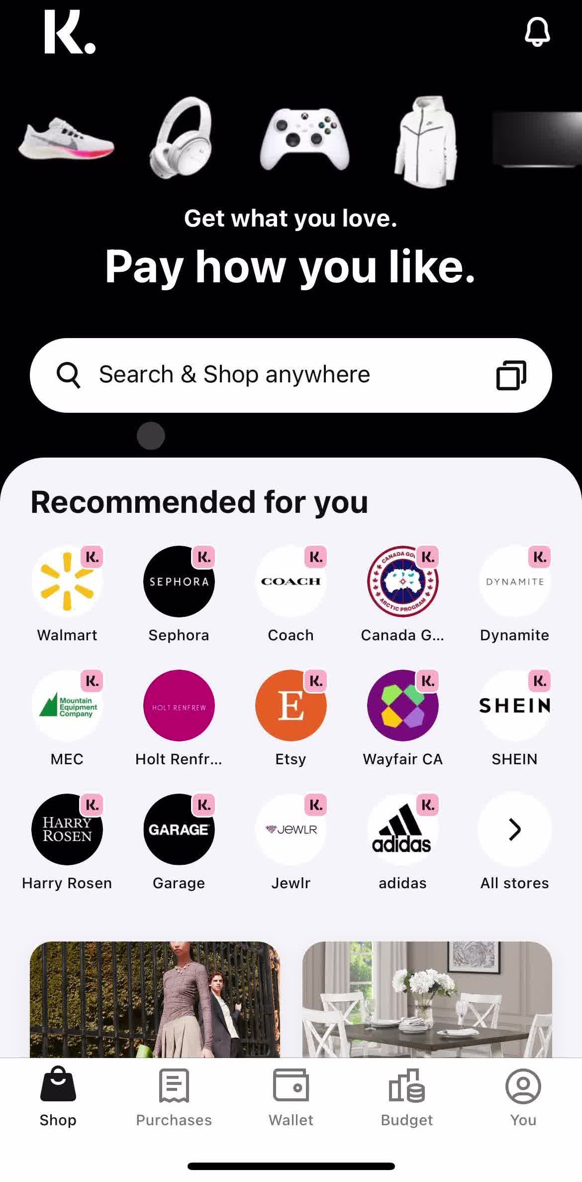 Klarna Home screen in the Saving flow