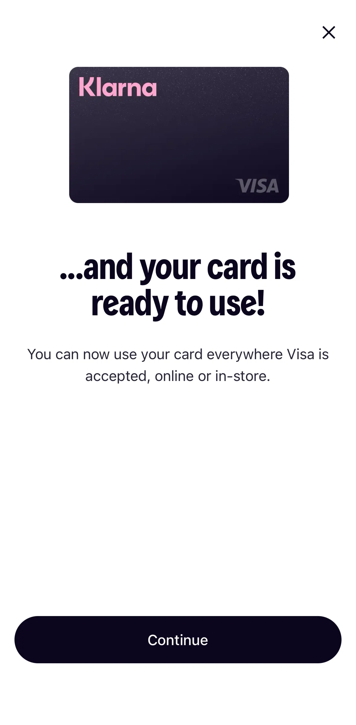 Klarna Screen screen in the Setting a pin flow