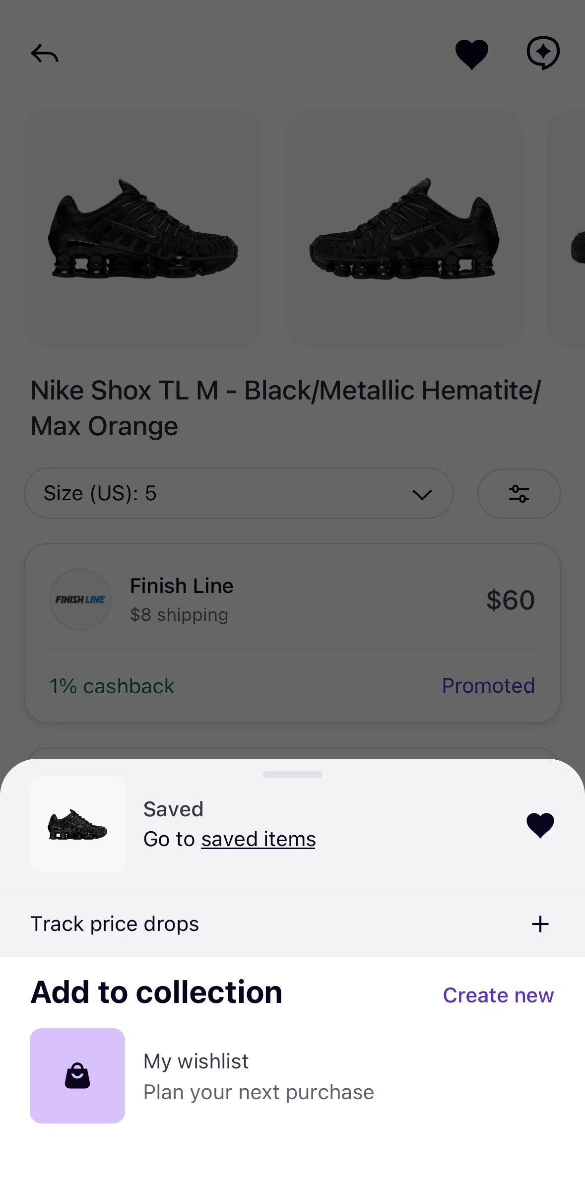 Klarna Screen screen in the Tracking price drops flow