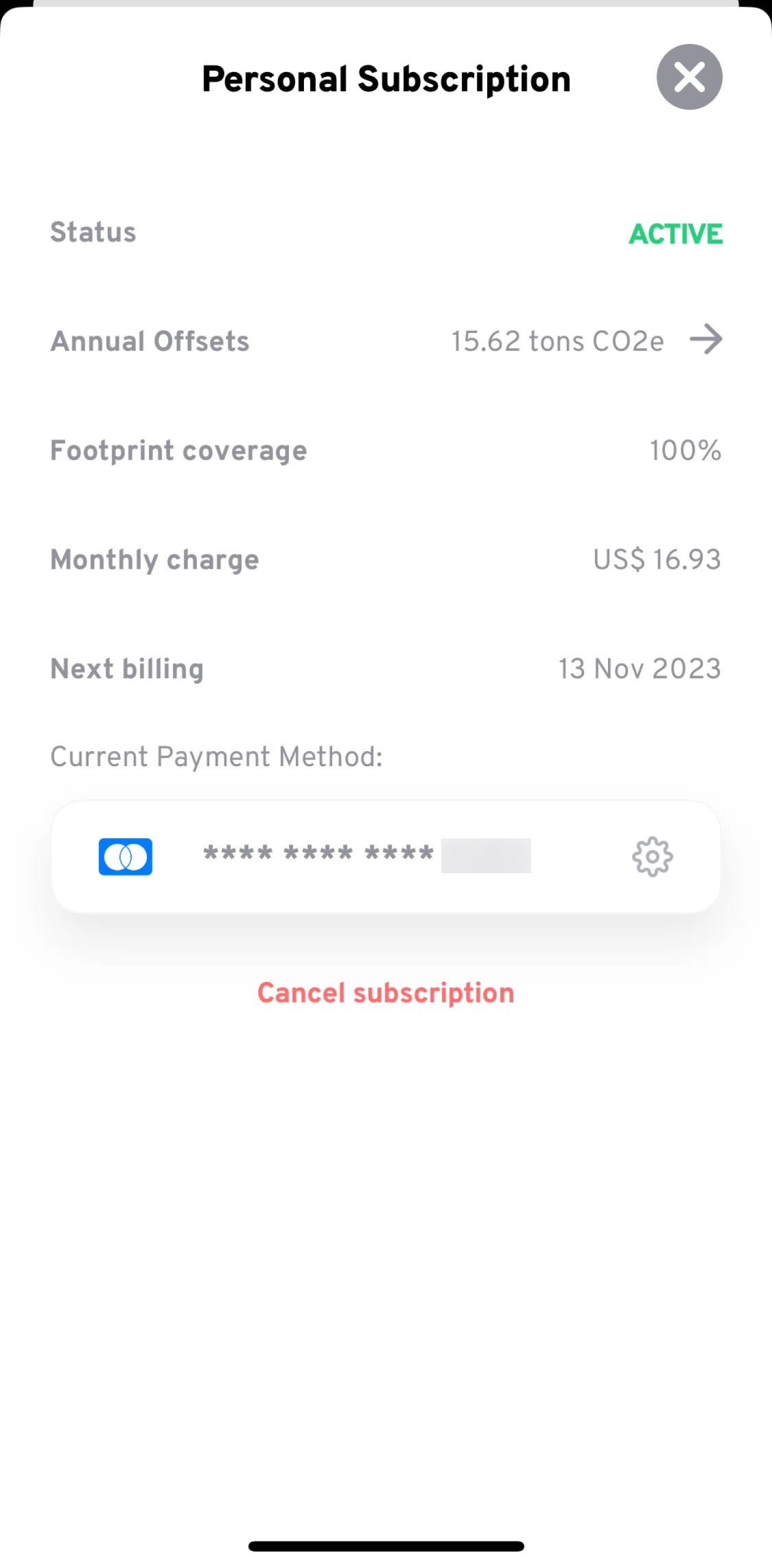 Klima Screen screen in the Cancelling subscription flow