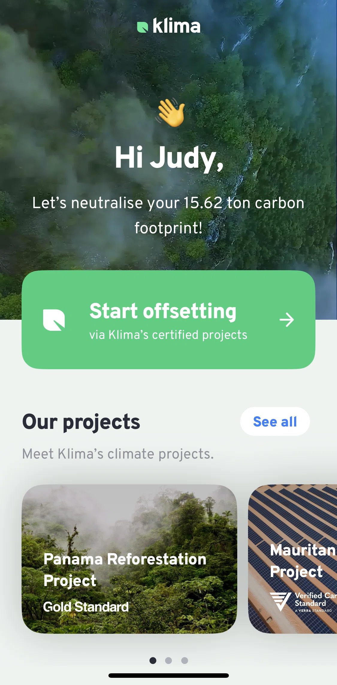 Klima Screen screen in the Home flow