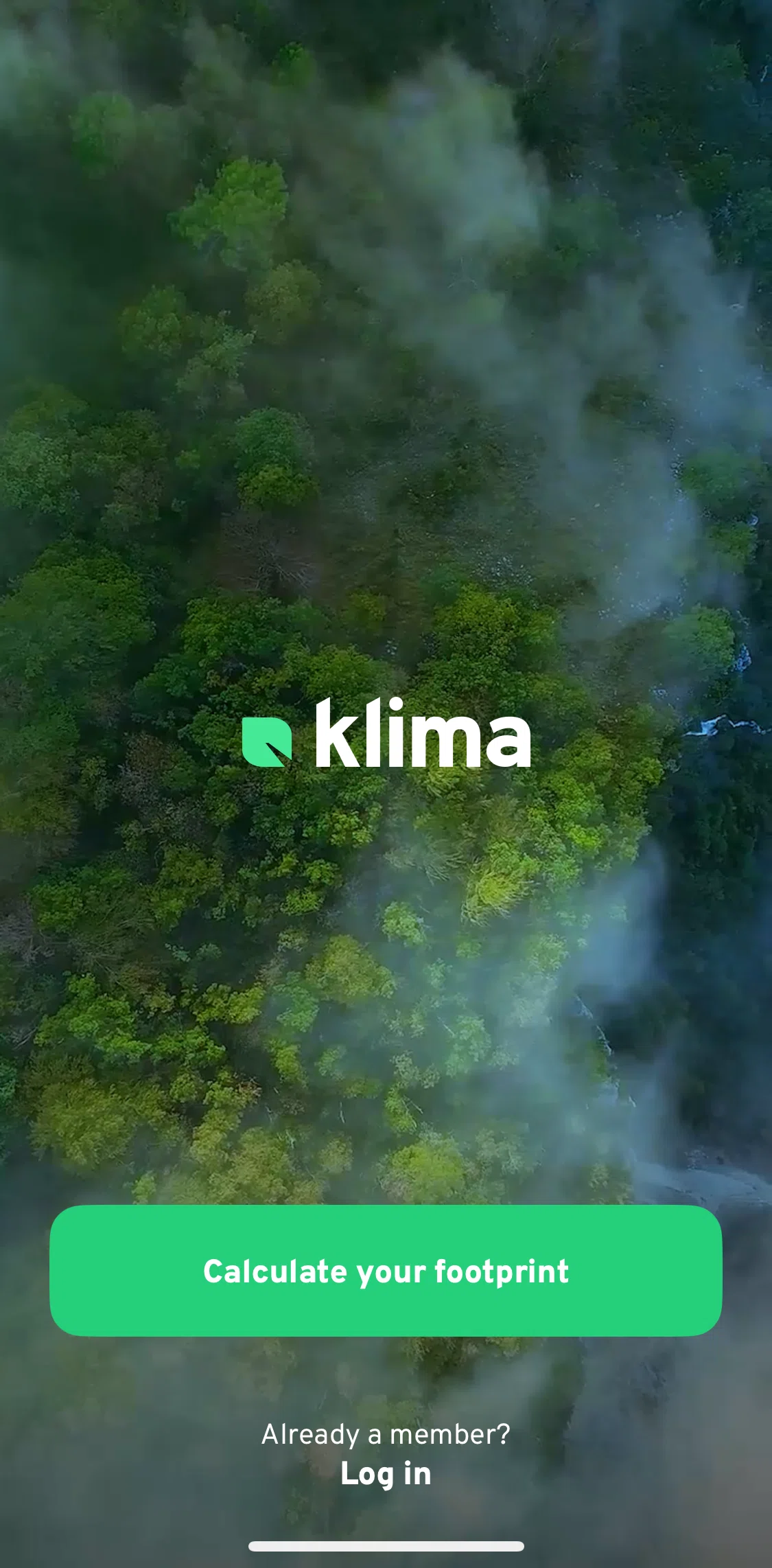 Klima Screen screen in the Logging in flow