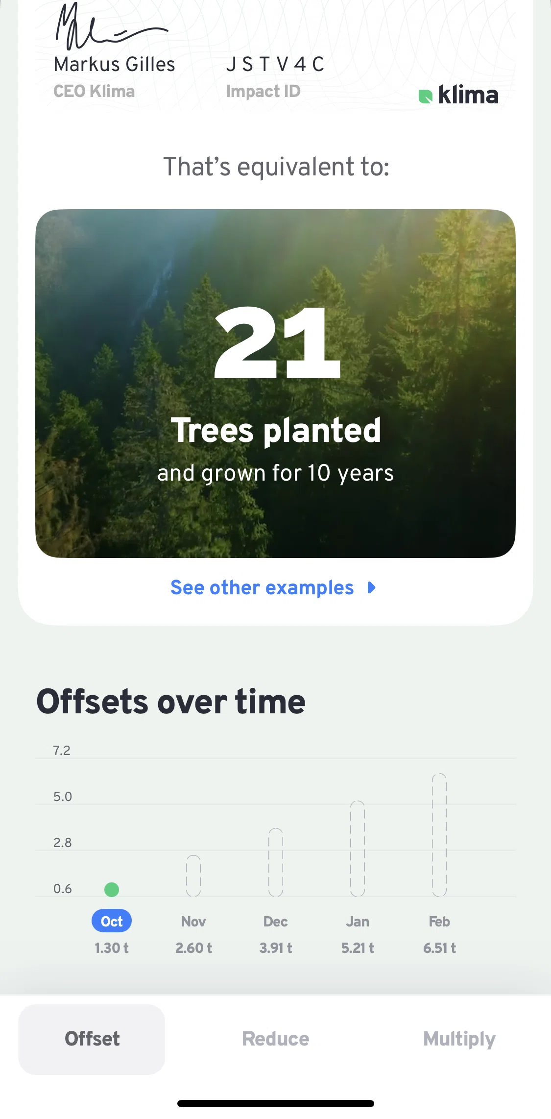 Klima Screen screen in the See other examples flow