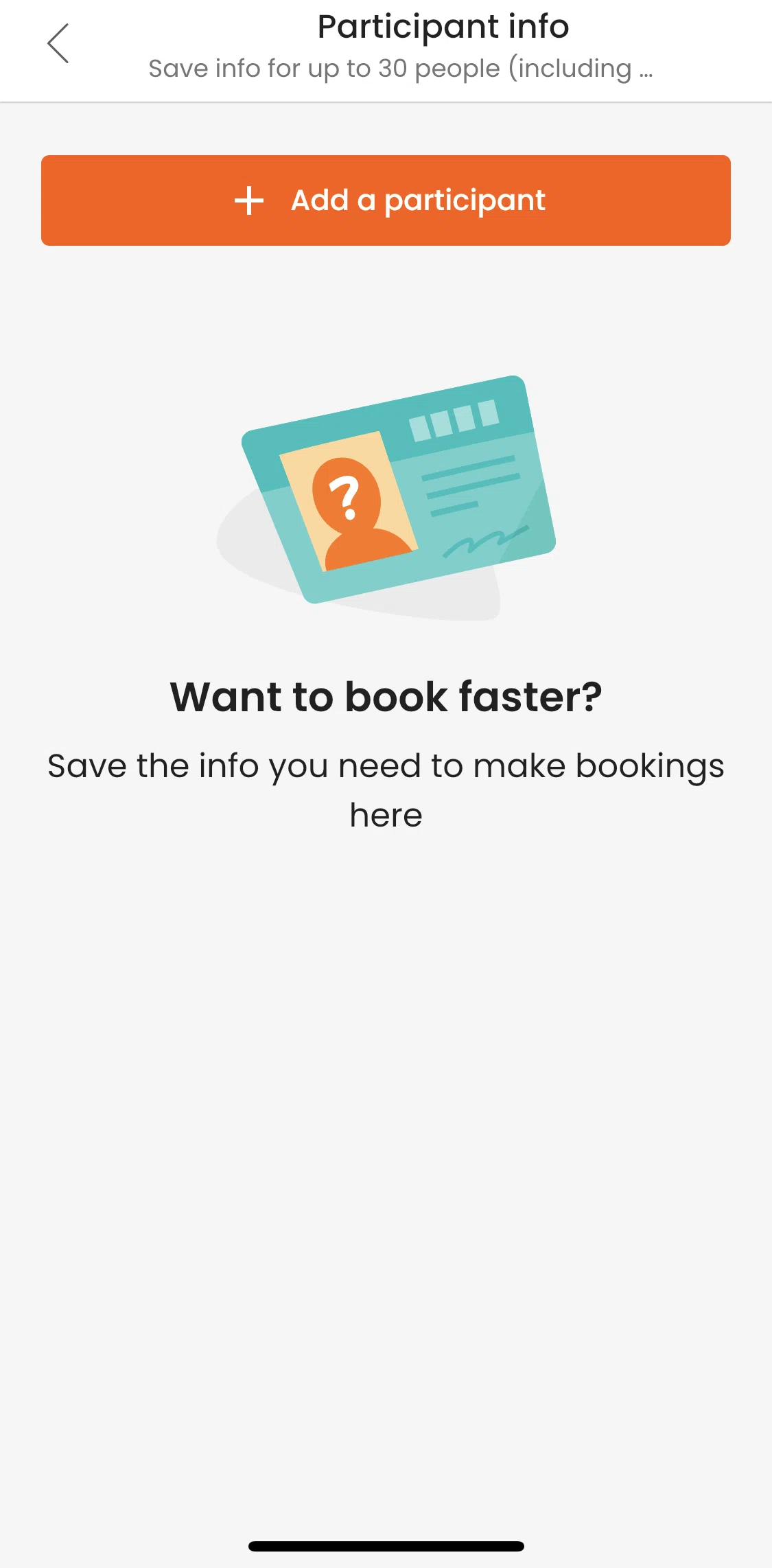 Klook Screen screen in the Adding a participant flow