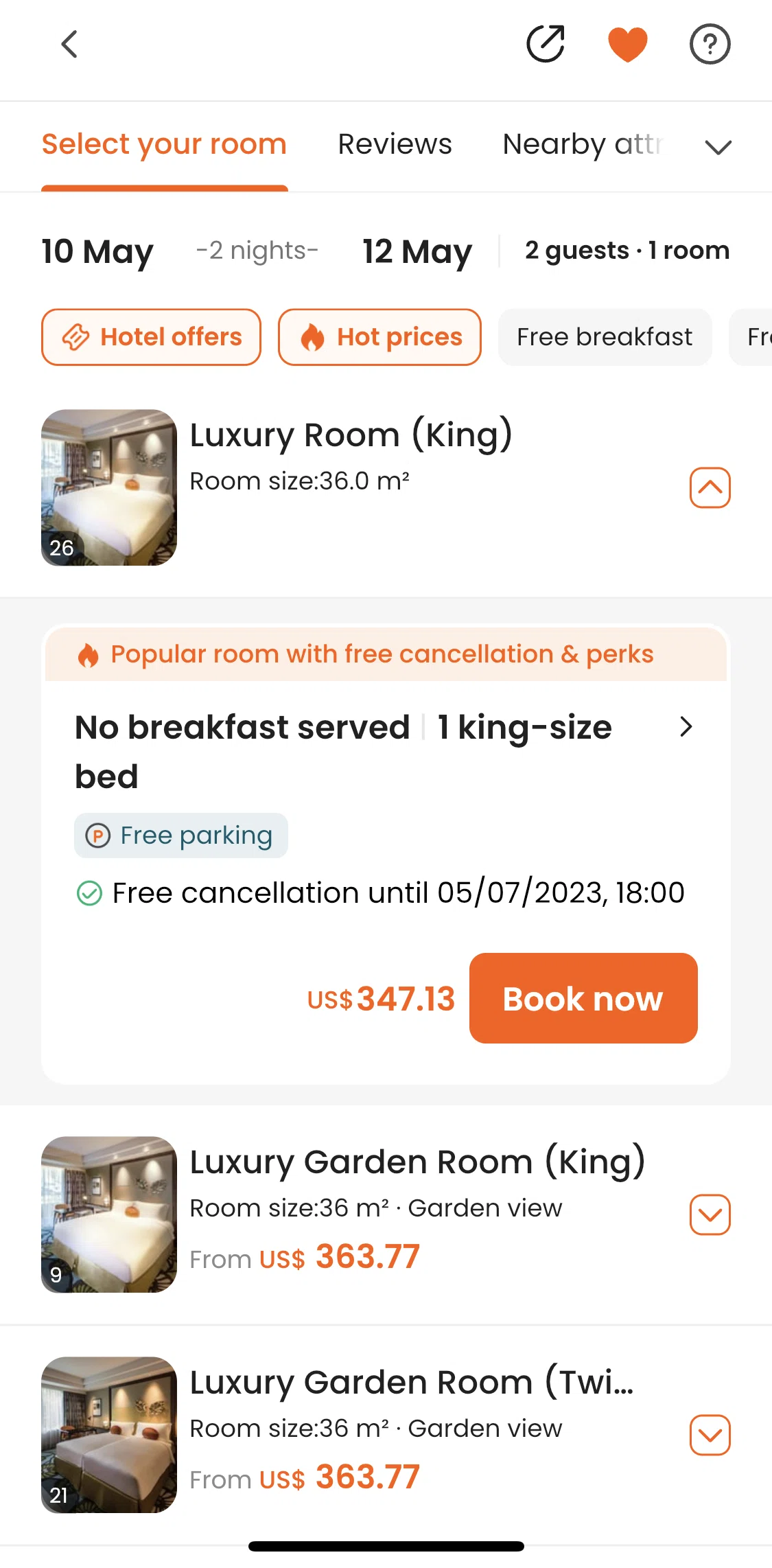 Klook Screen screen in the Booking a hotel flow