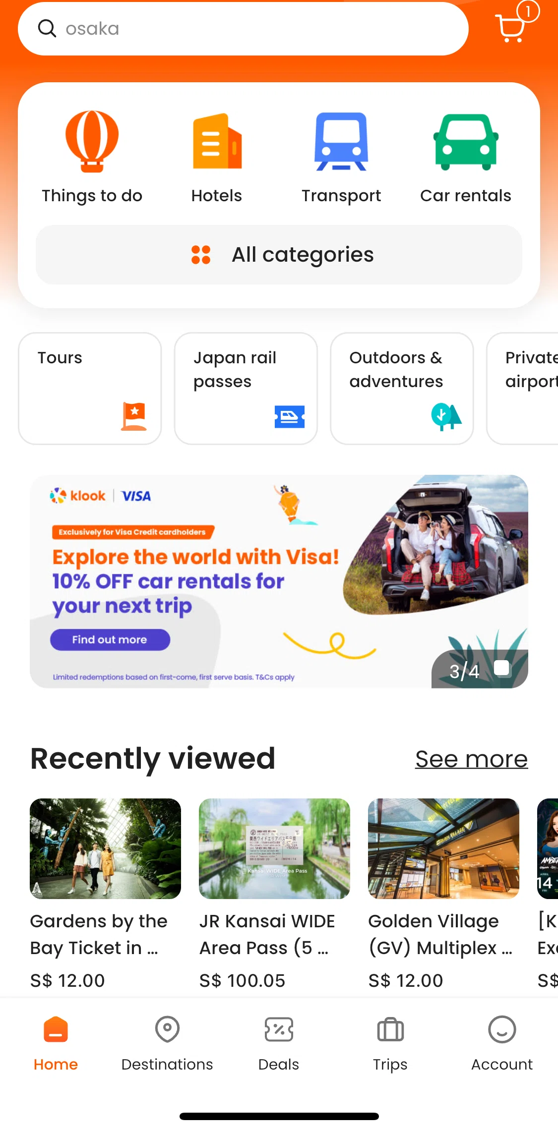 Klook Screen screen in the Cart flow