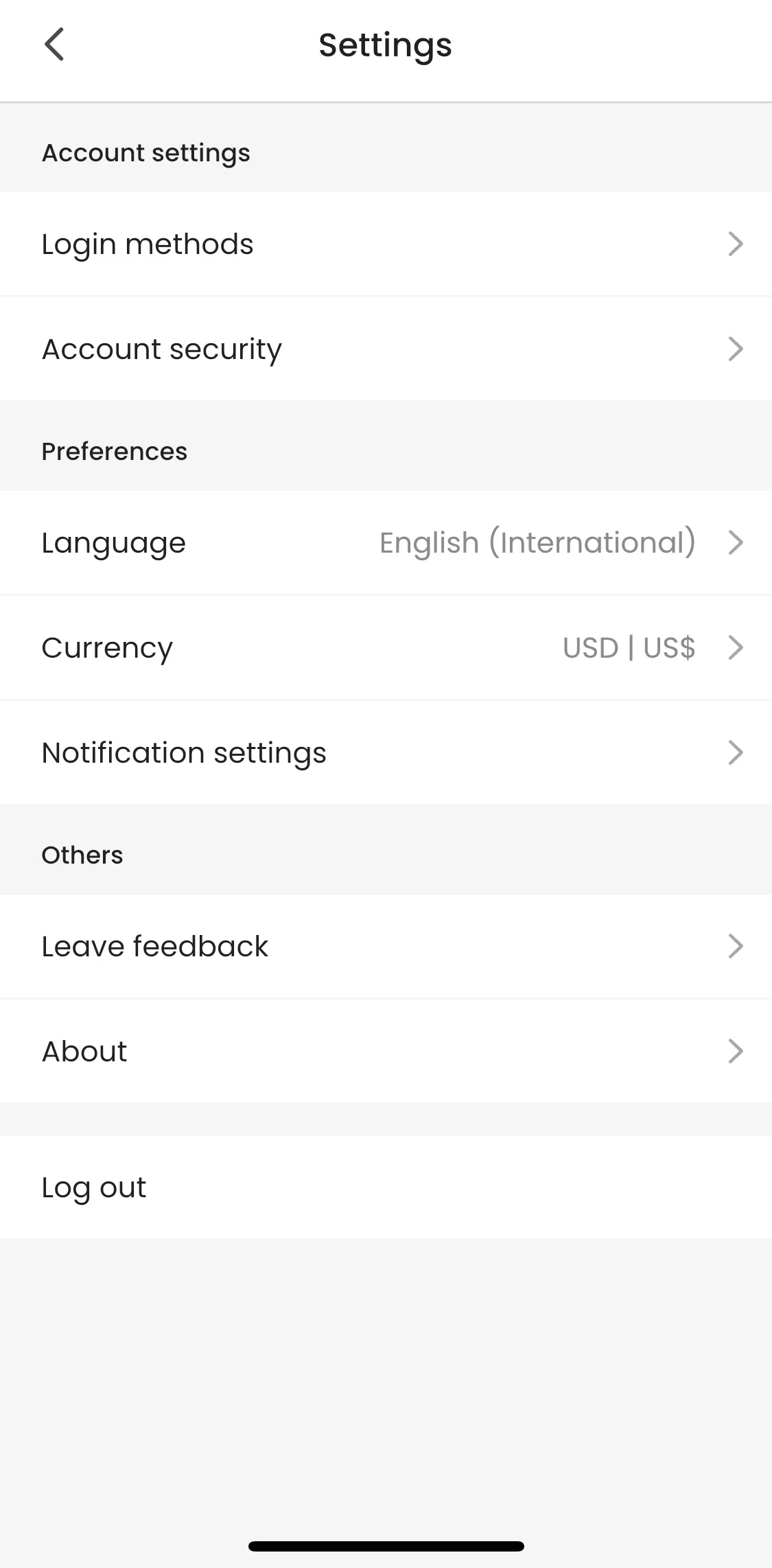 Klook Screen screen in the Changing app currency flow