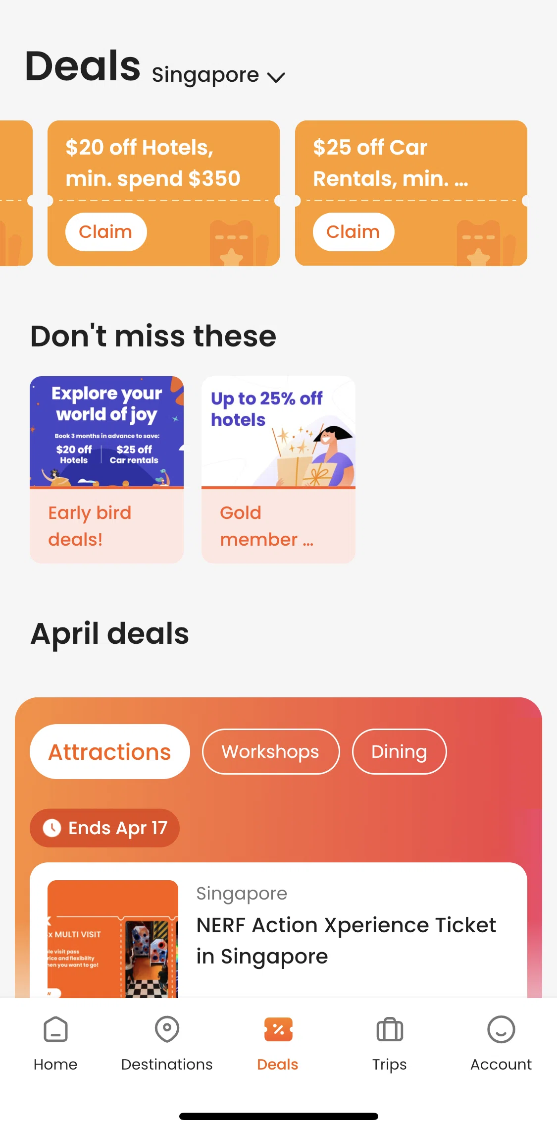 Klook Screen screen in the Claiming deals flow
