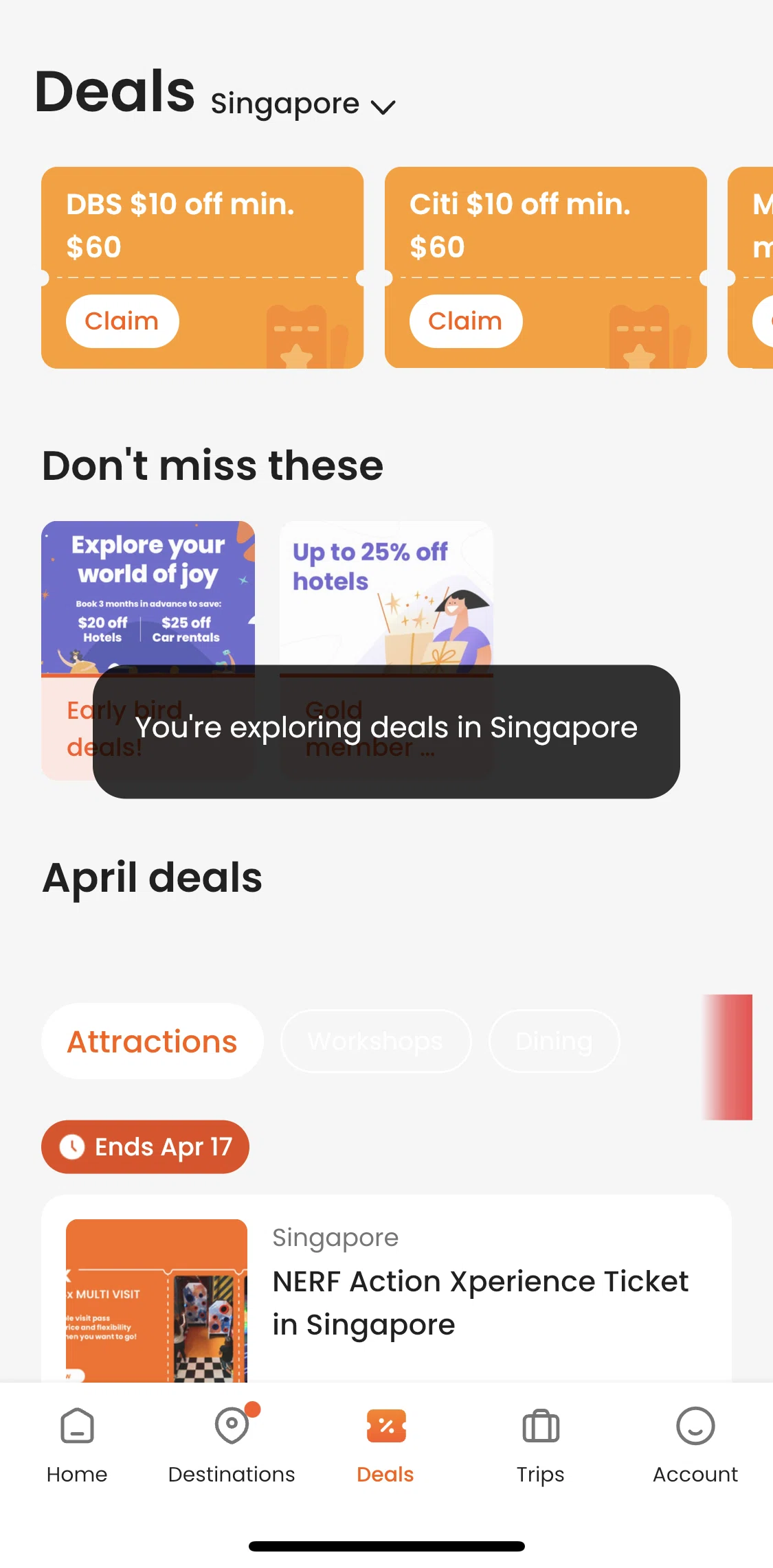 Klook Screen screen in the Deals flow