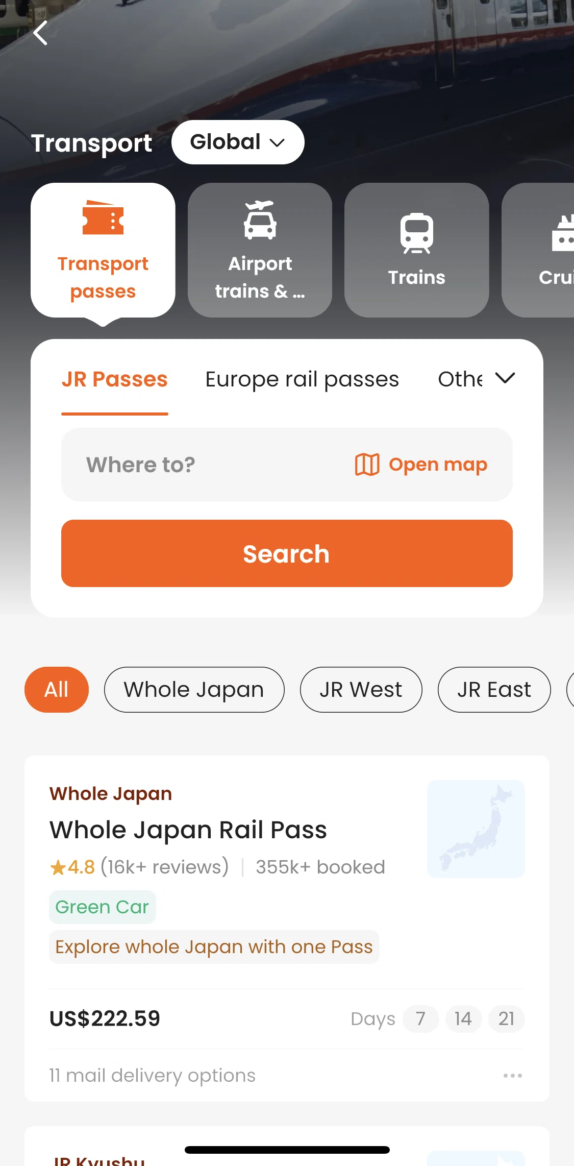 Klook Screen screen in the Map view flow
