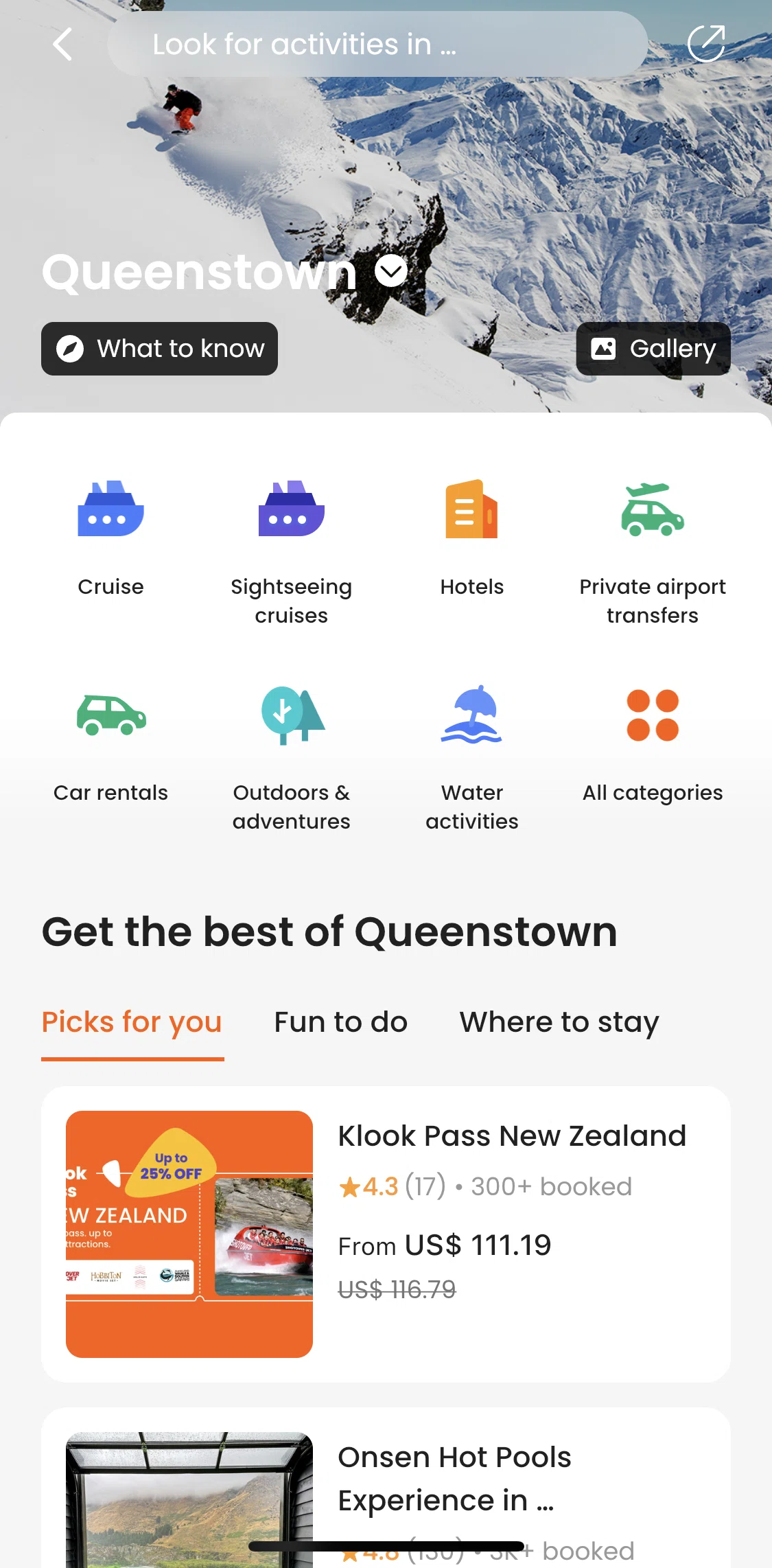 Klook Screen screen in the More destination information flow