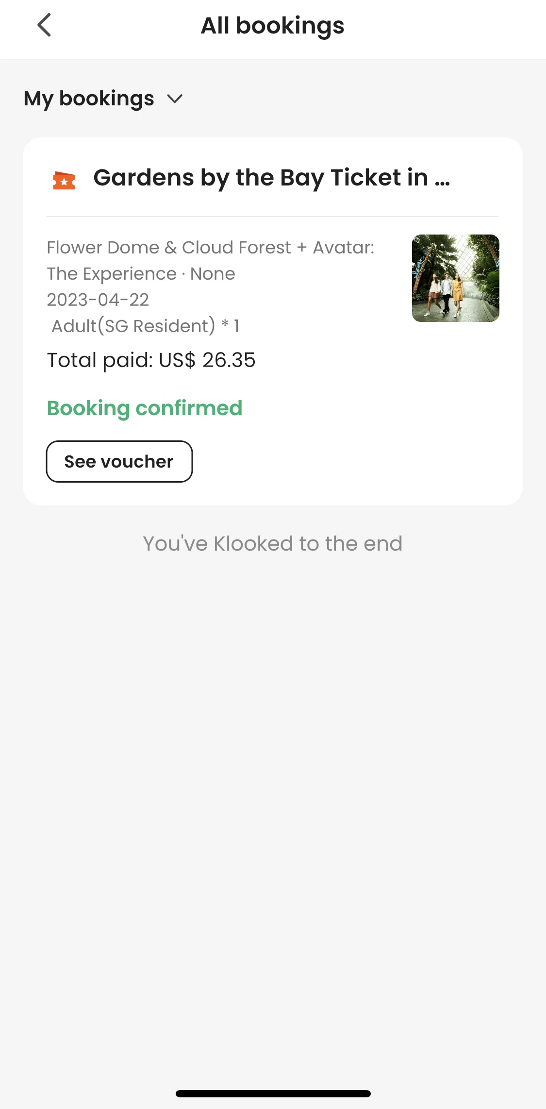 Klook Screen screen in the Pinning a booking flow