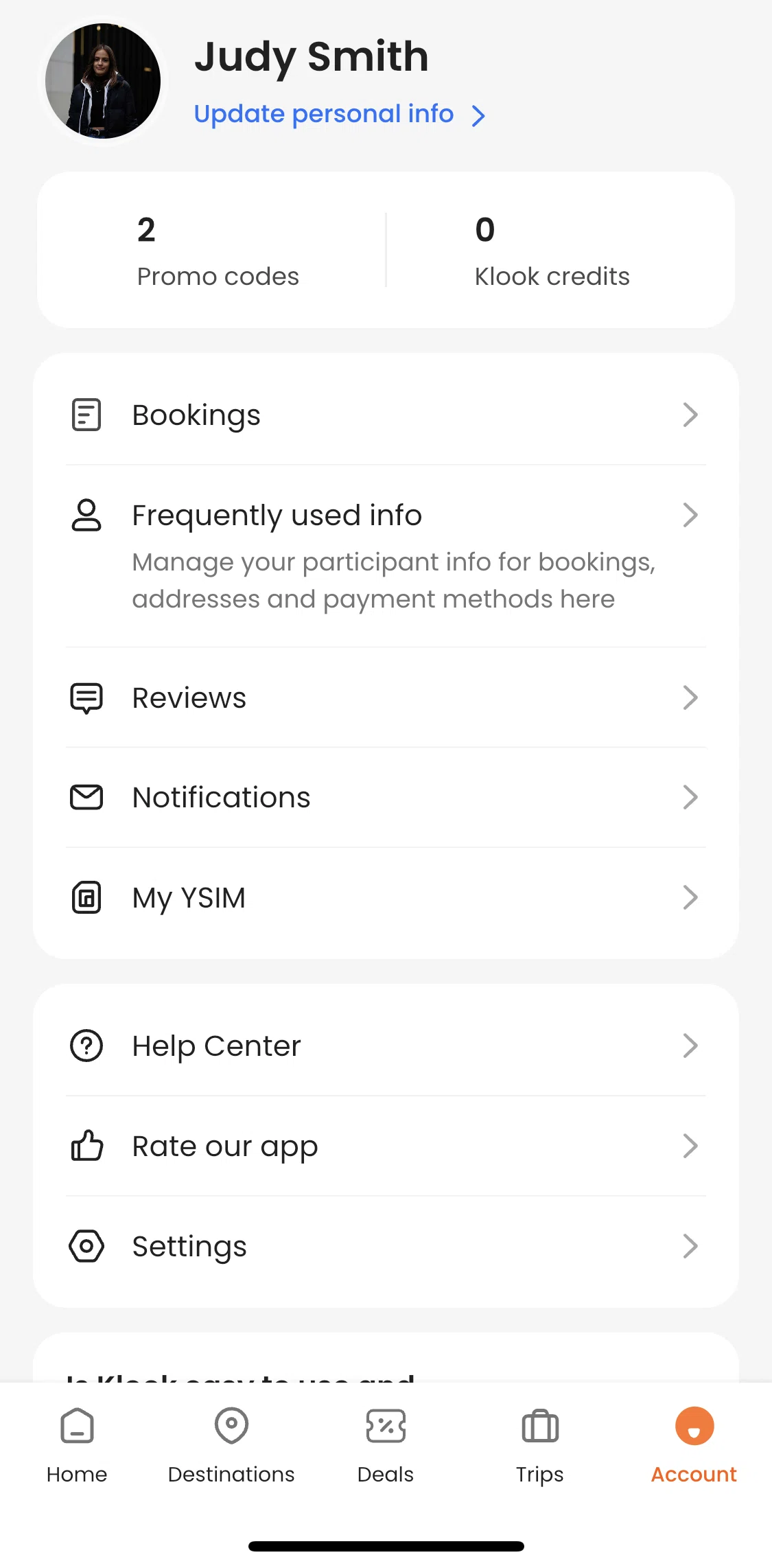 Klook Screen screen in the Reviews flow