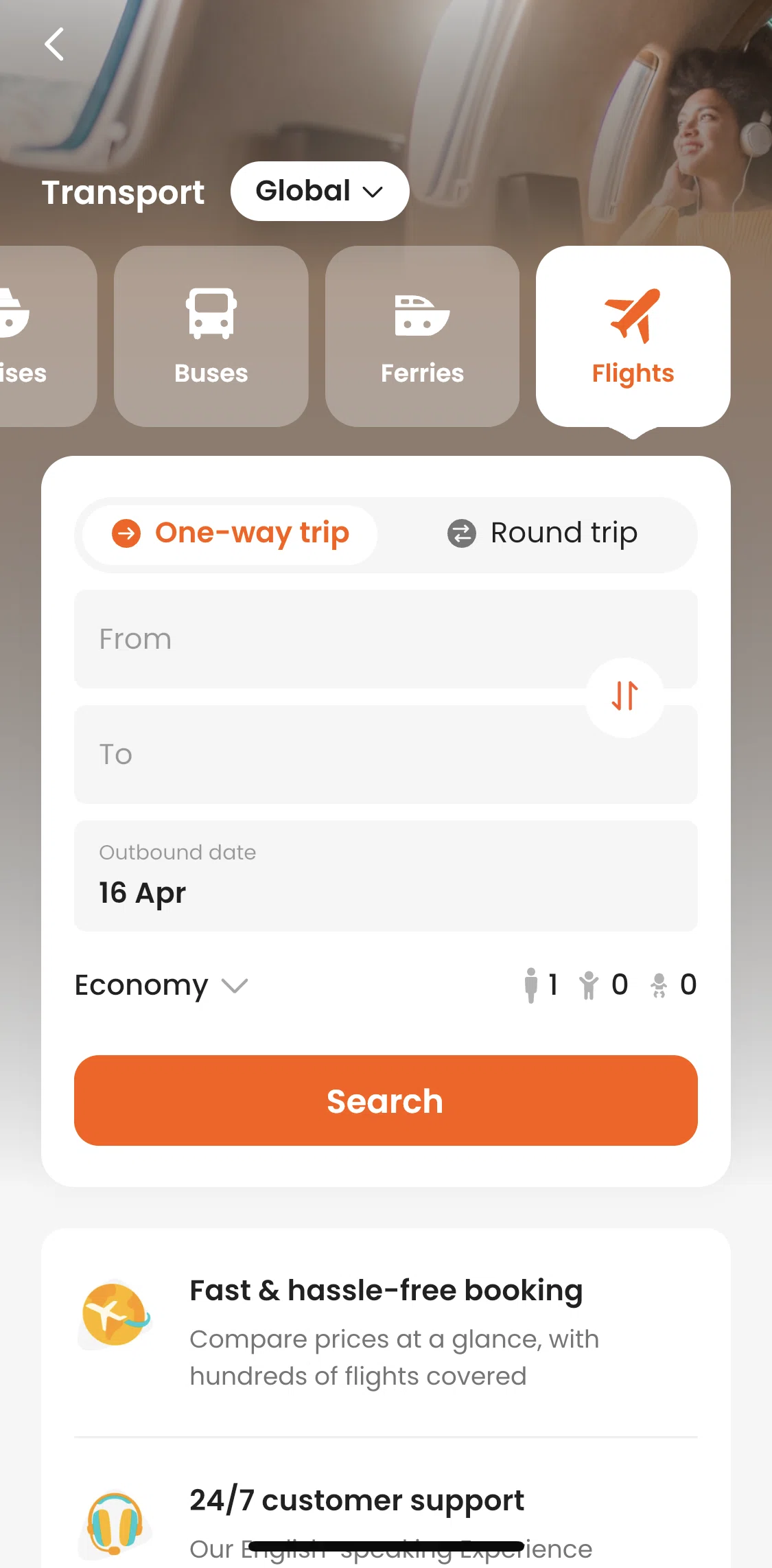 Klook Screen screen in the Searching for flights flow