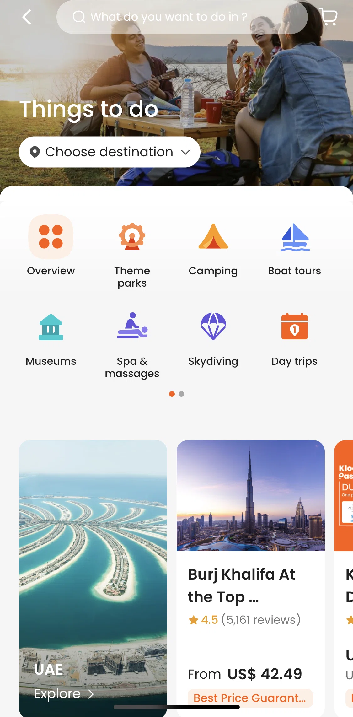 Klook Screen screen in the Selecting destinations flow
