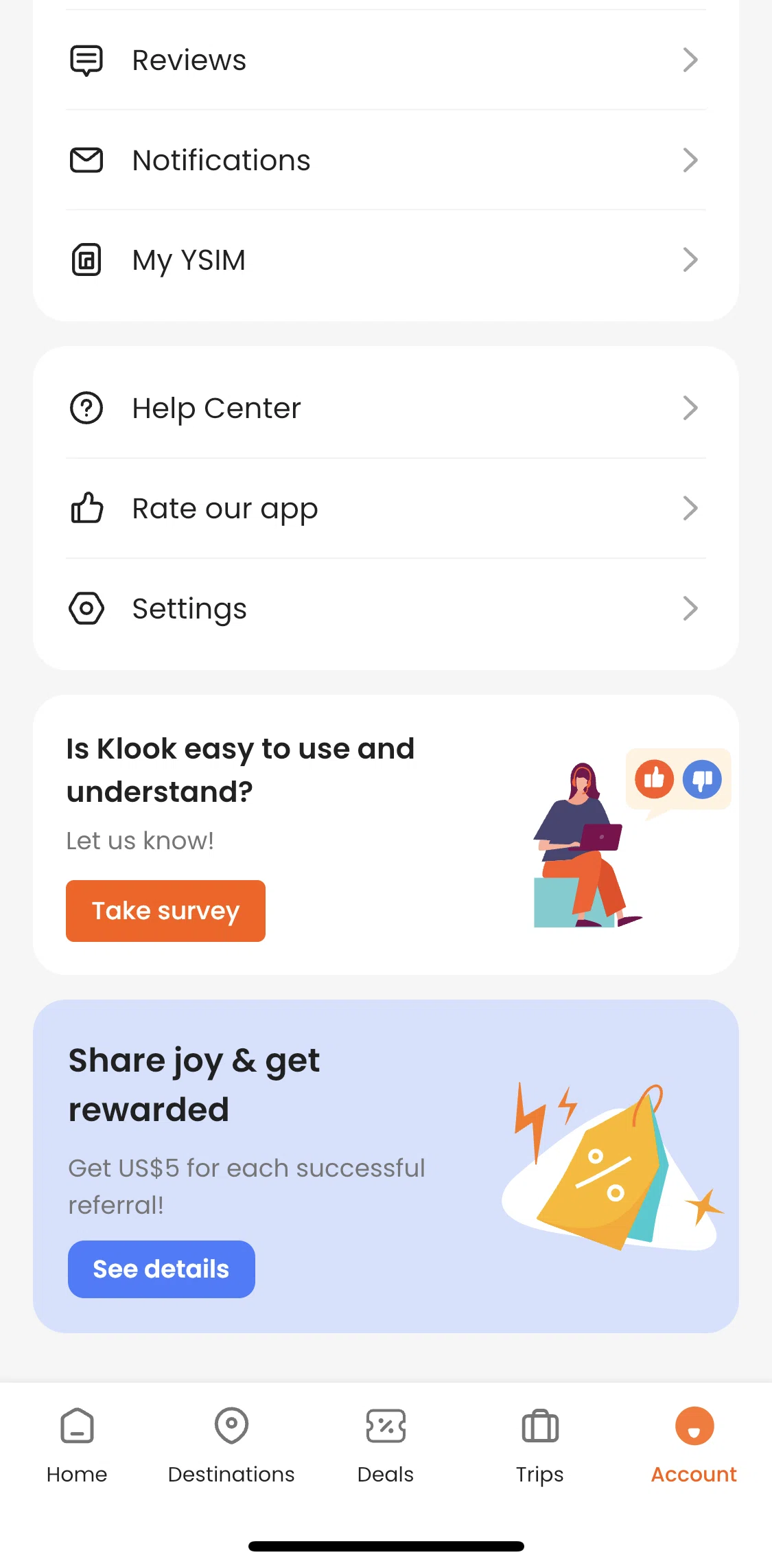 Klook Screen screen in the Submitting an app feedback flow