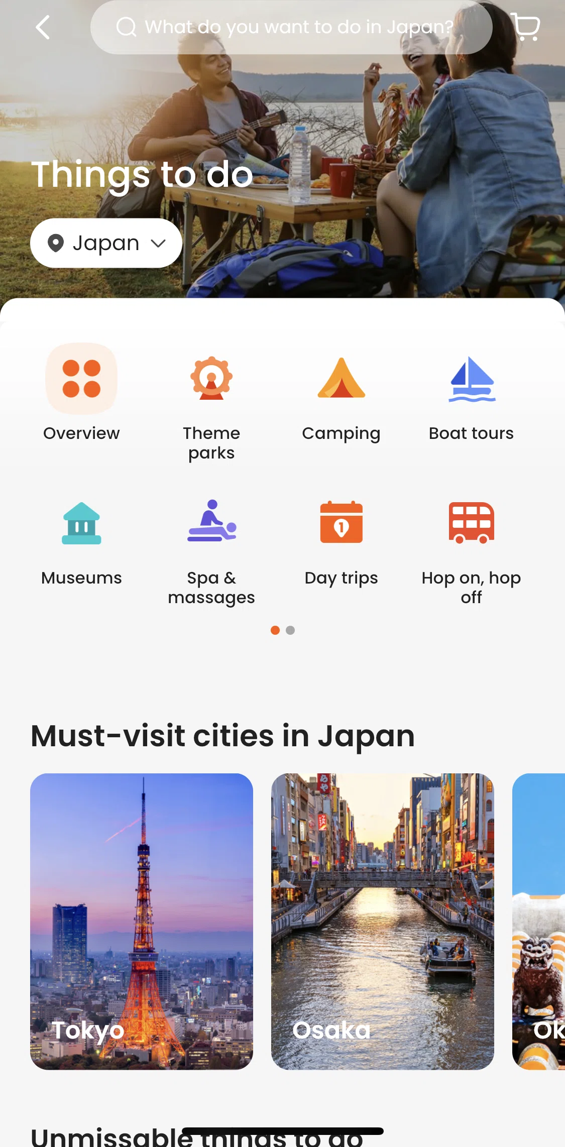 Klook Screen screen in the View day trips flow