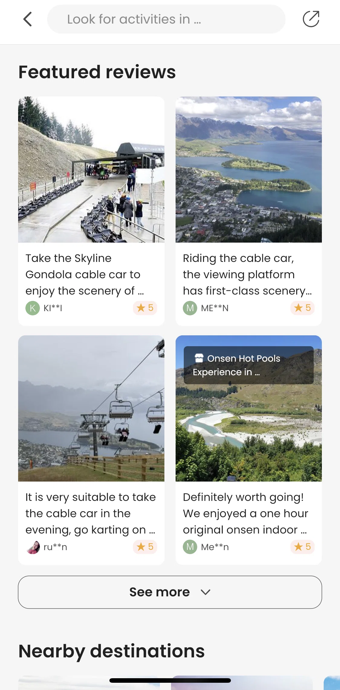 Klook Screen screen in the View featured reviews flow