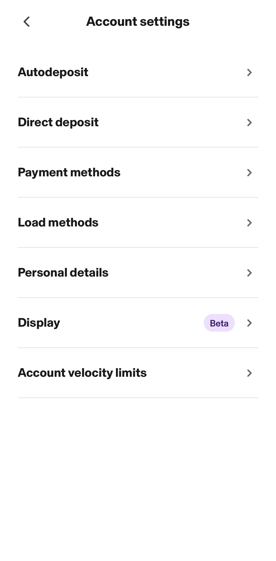 KOHO Screen screen in the Account limits flow