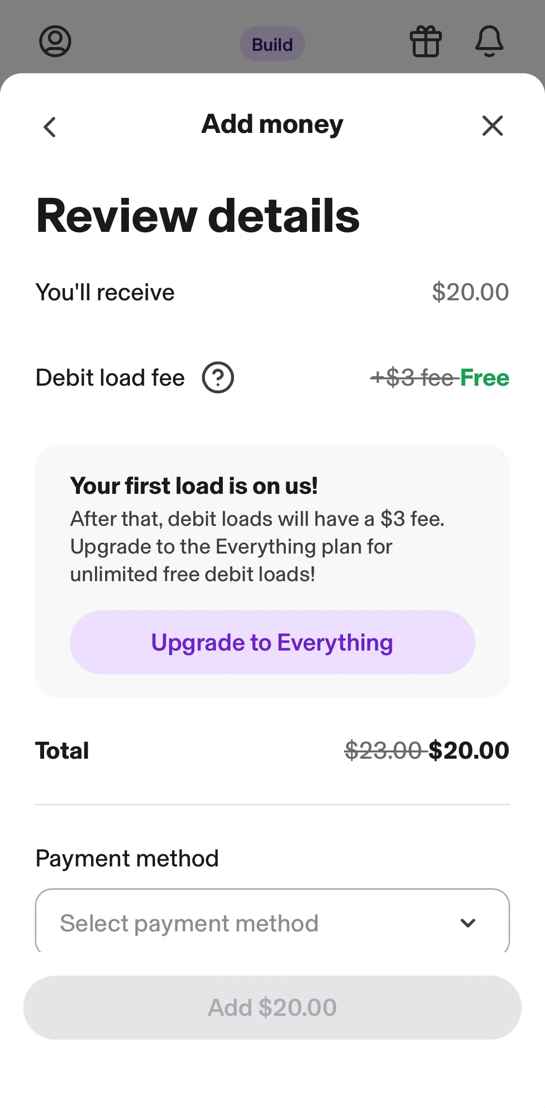 KOHO Screen screen in the Adding a card flow
