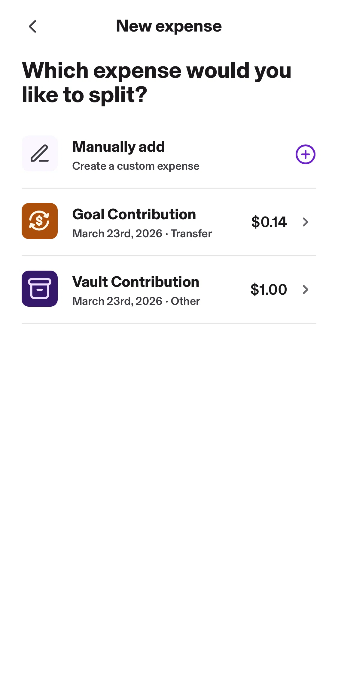 KOHO Screen screen in the Adding an expense flow