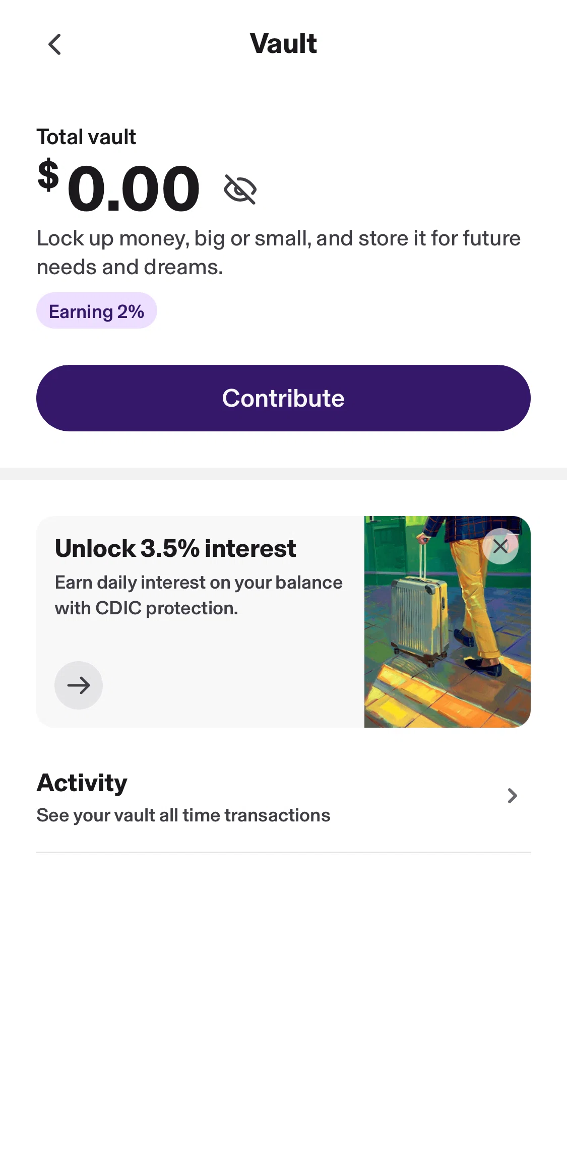 KOHO Screen screen in the Adding money to vault flow