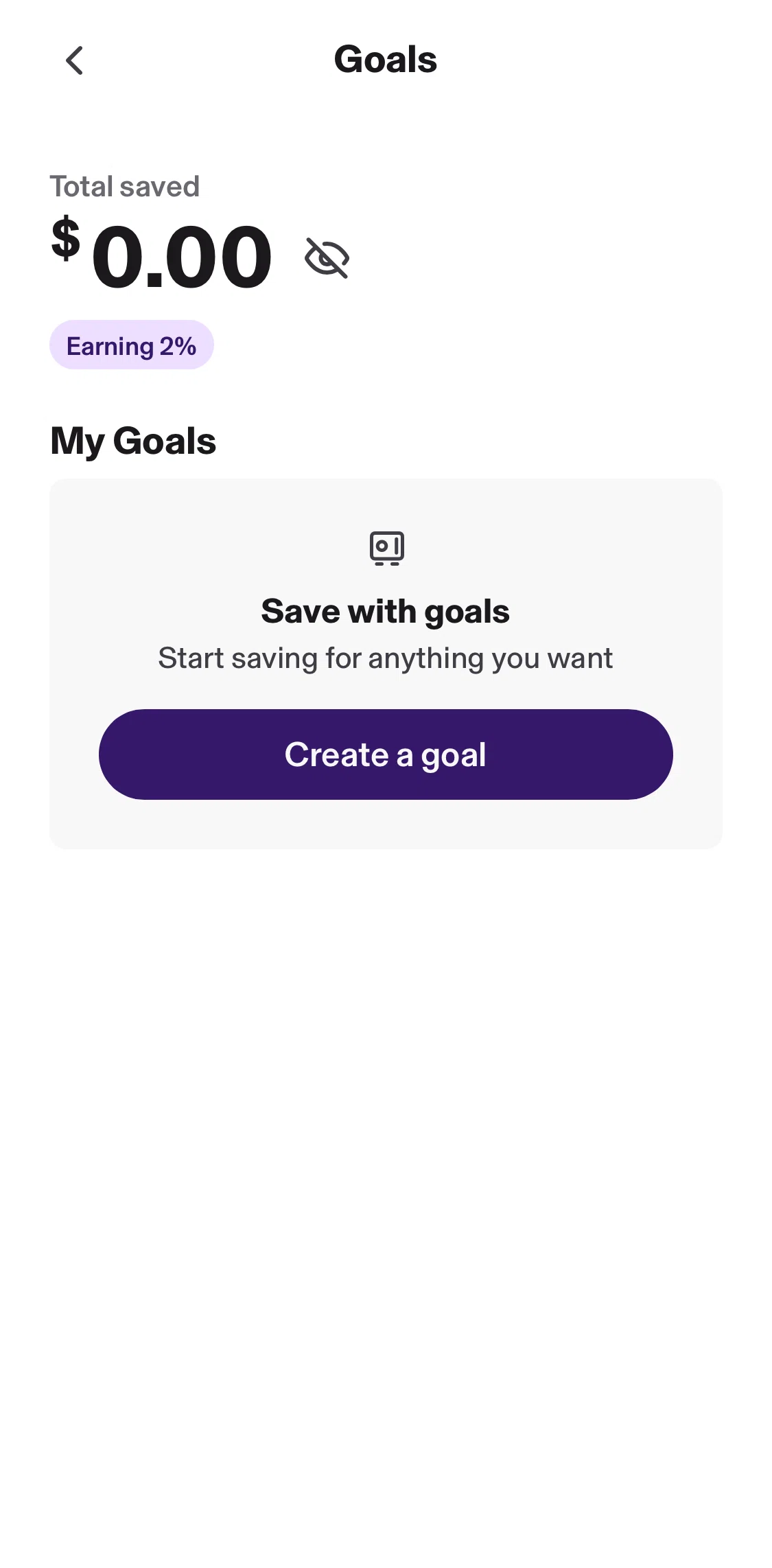 KOHO Screen screen in the Creating a goal flow