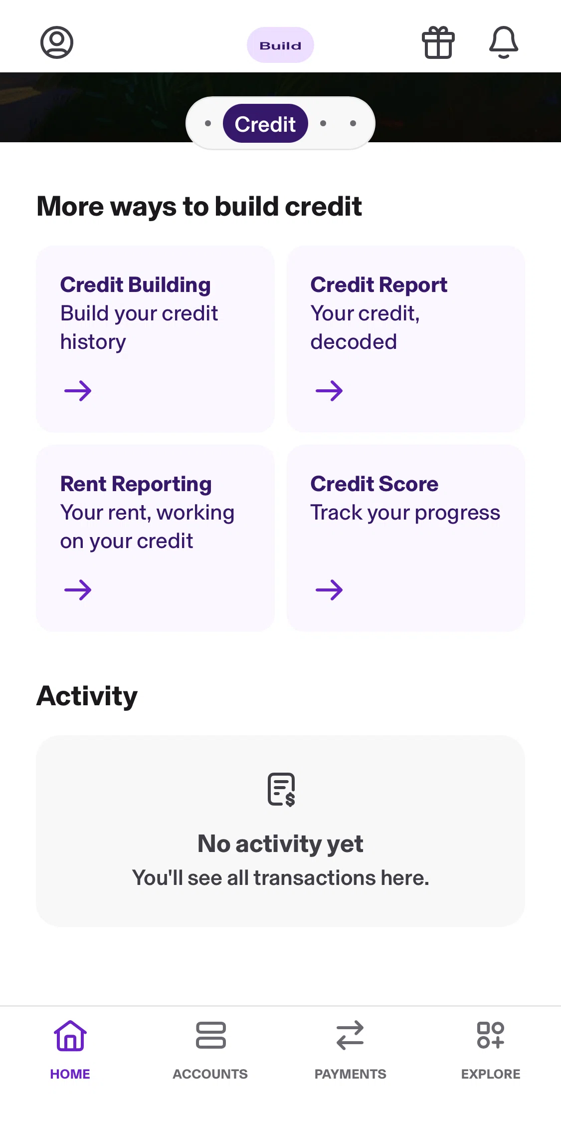 KOHO Screen screen in the Credit building flow
