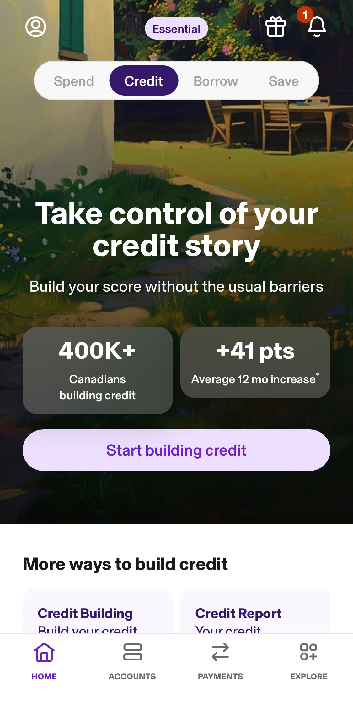 KOHO Screen screen in the Credit flow