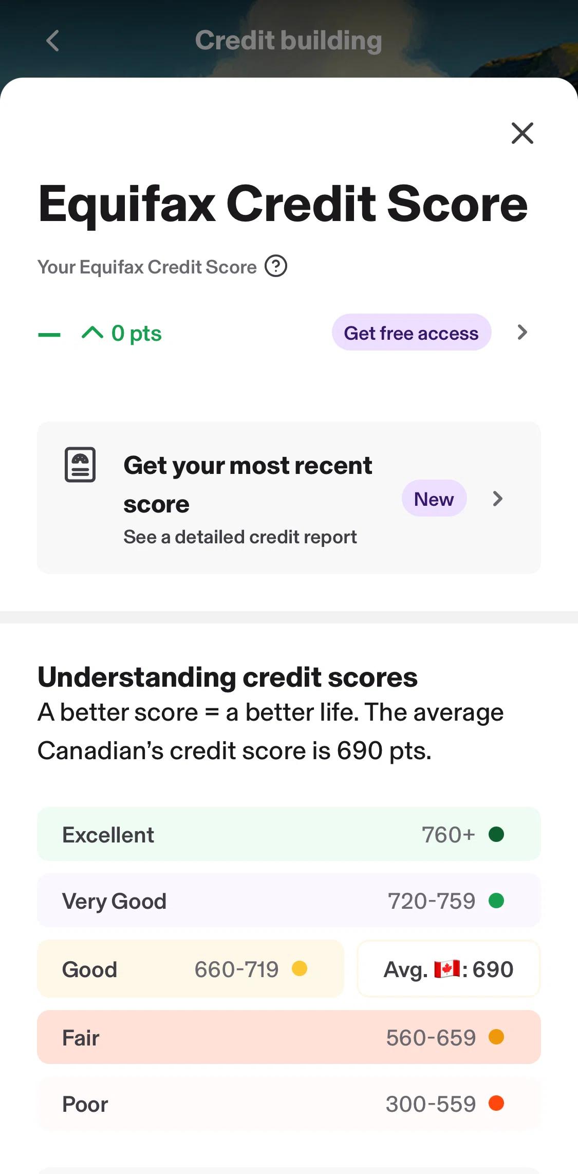KOHO Screen screen in the Get a free score flow