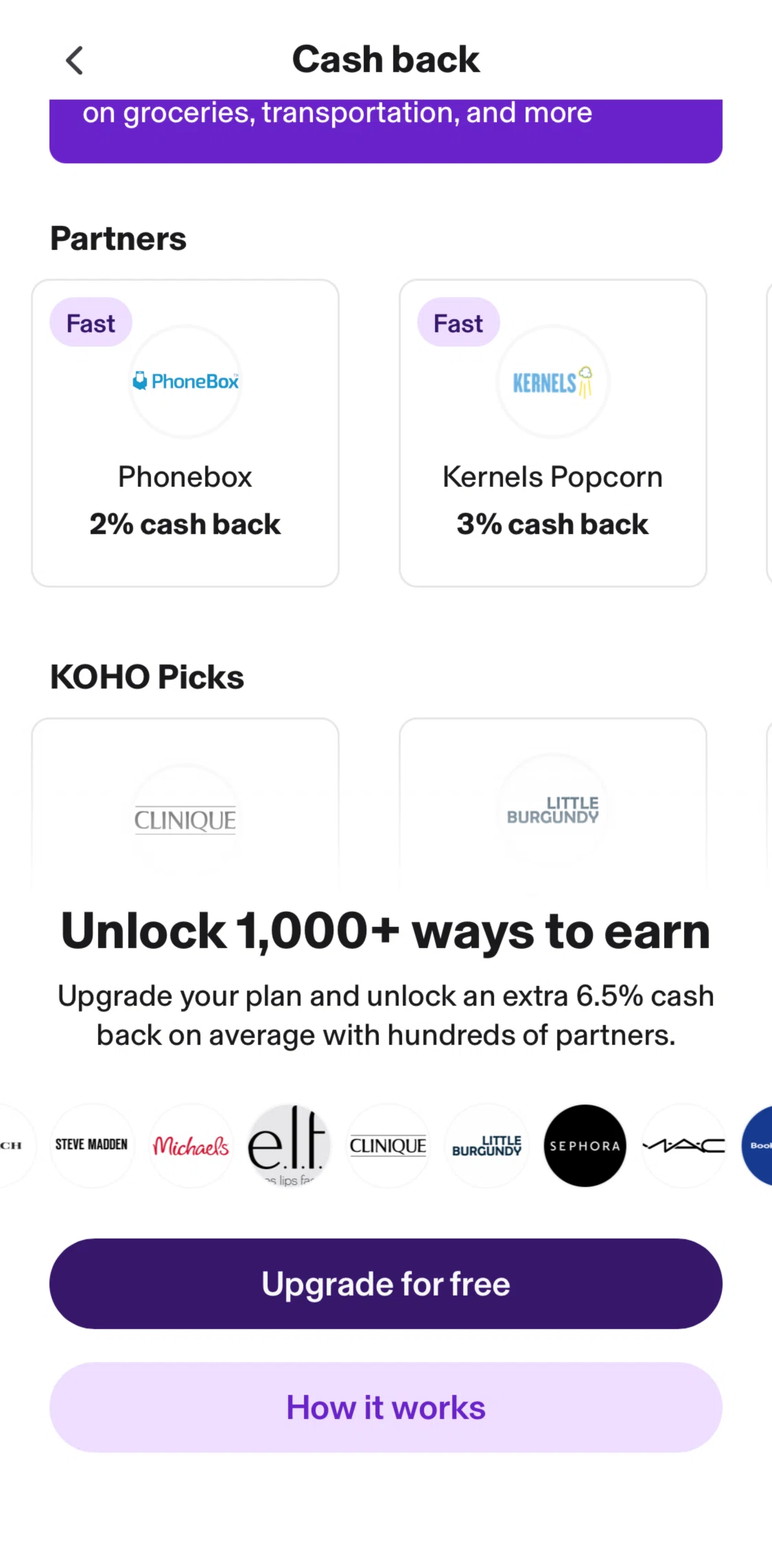 KOHO Screen screen in the How it works flow