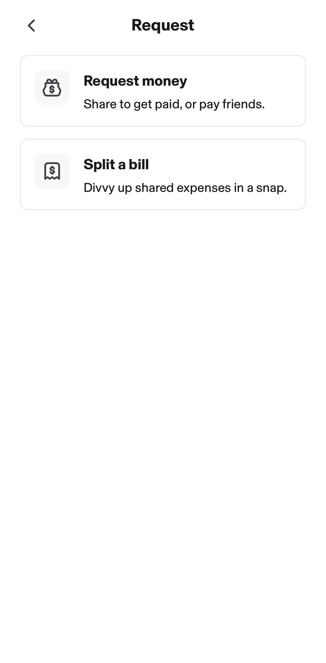 KOHO Screen screen in the Requesting money flow