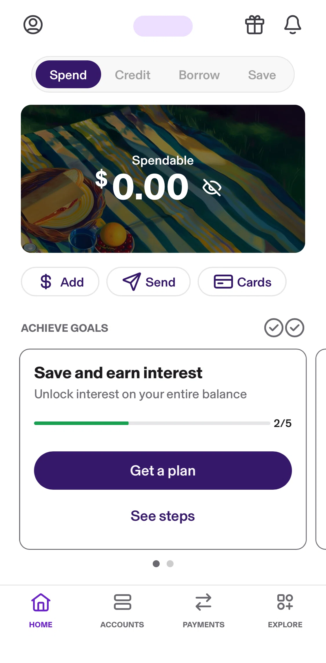 KOHO Screen screen in the Spend flow