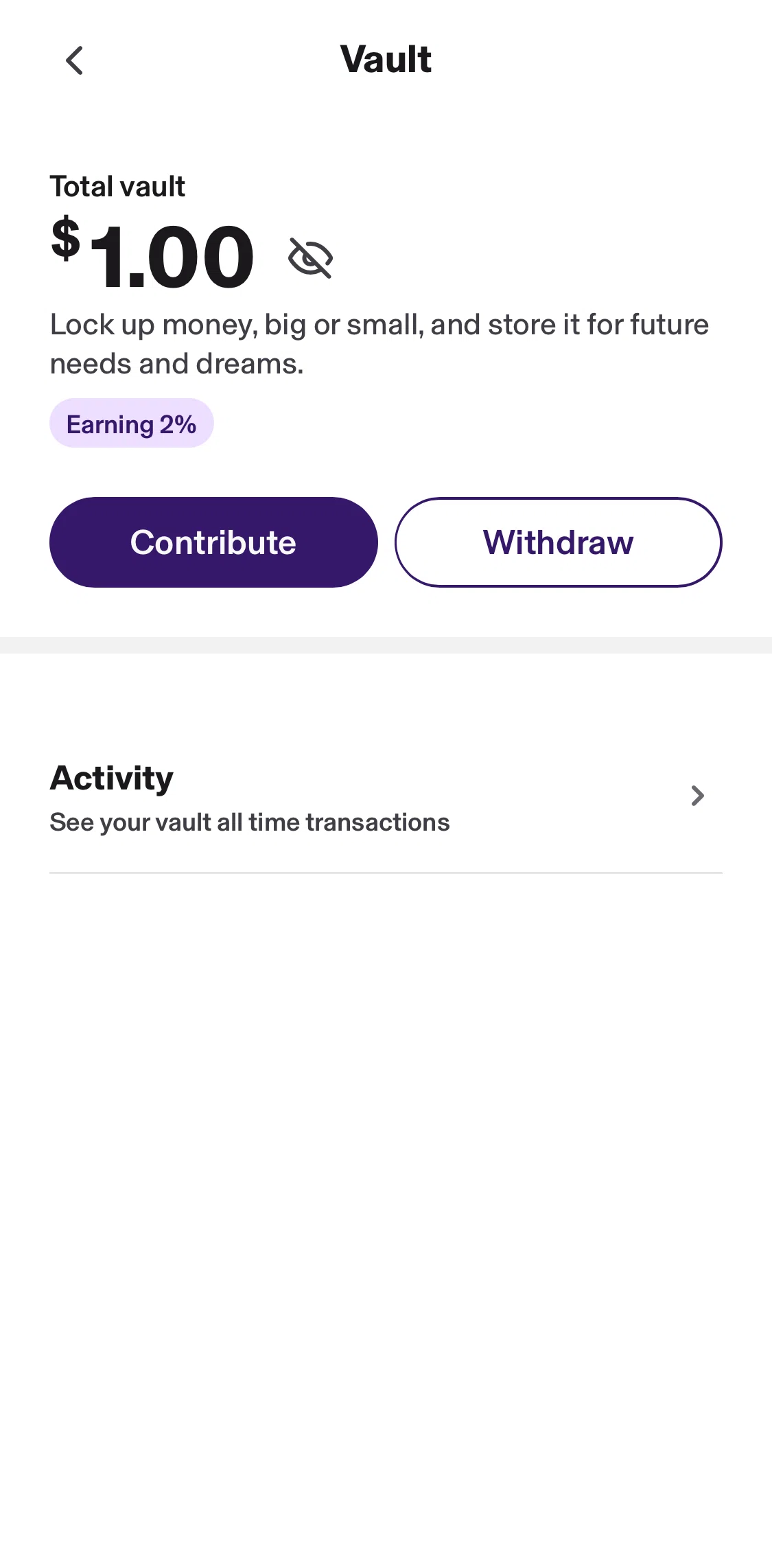 KOHO Screen screen in the Vault transactions flow