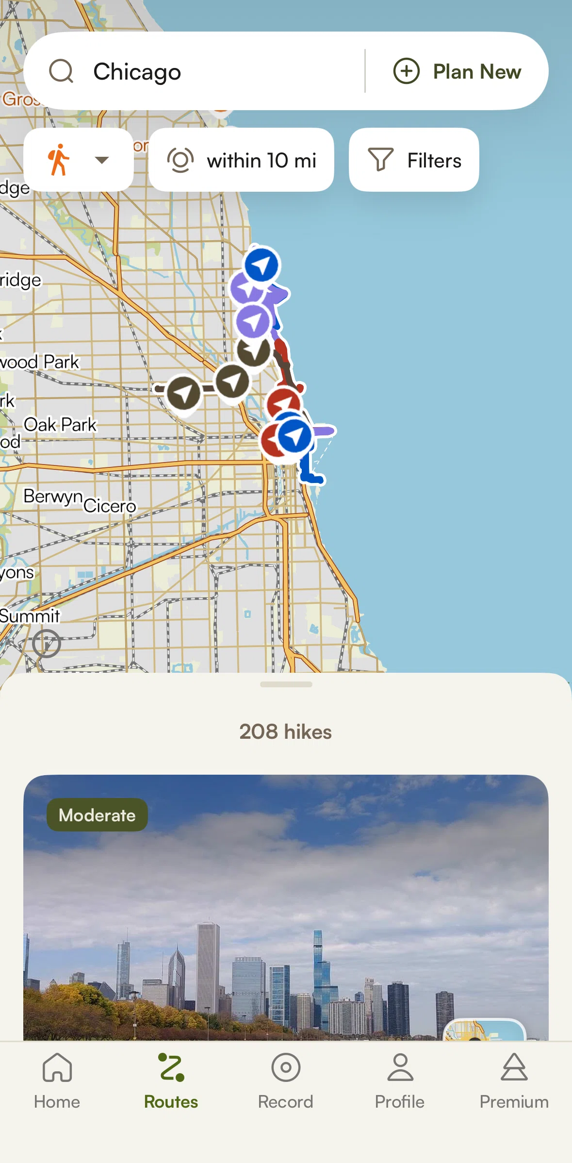 komoot Screen screen in the Changing mile radius flow