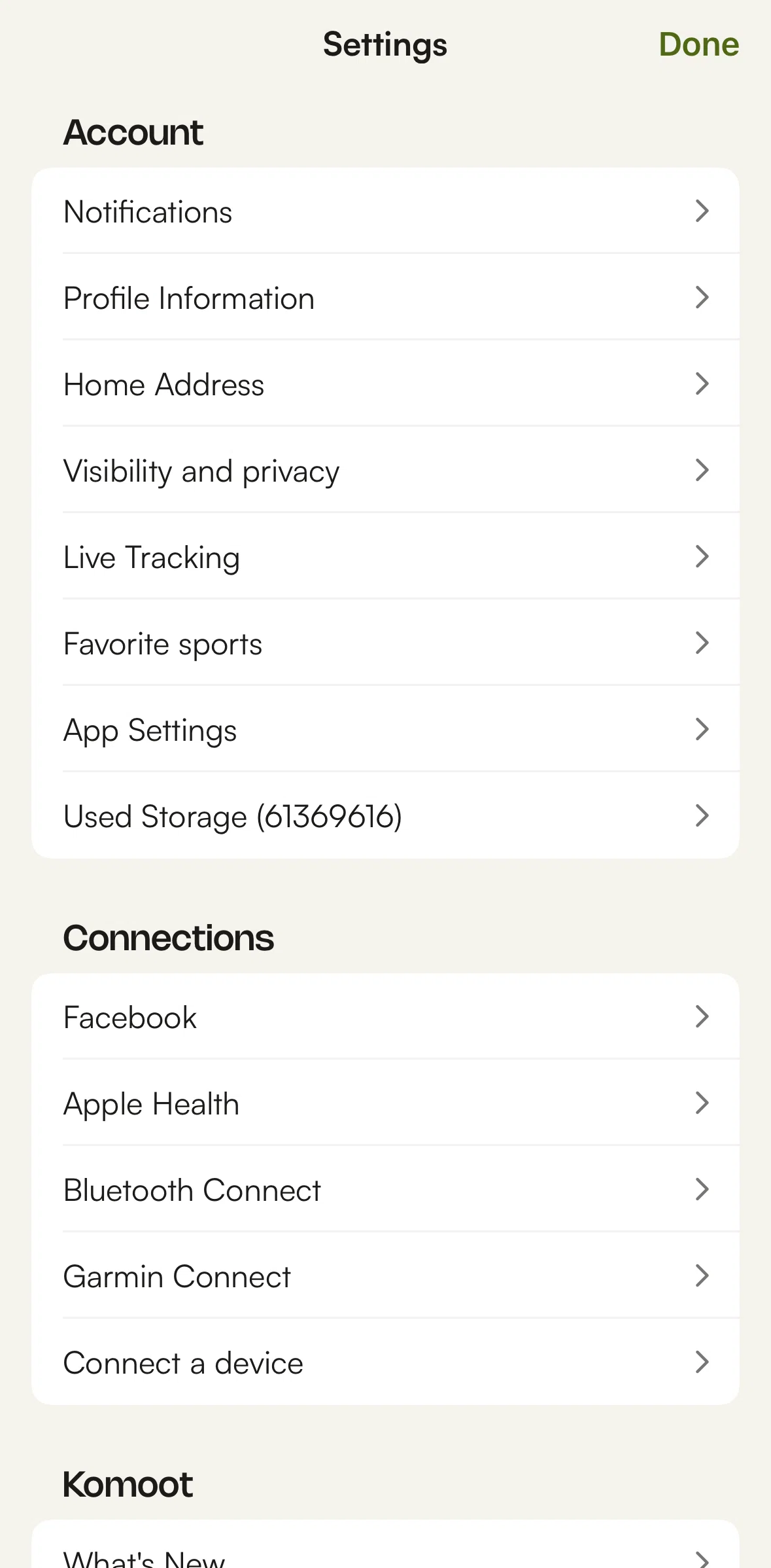 komoot Screen screen in the Changing notification preferences flow