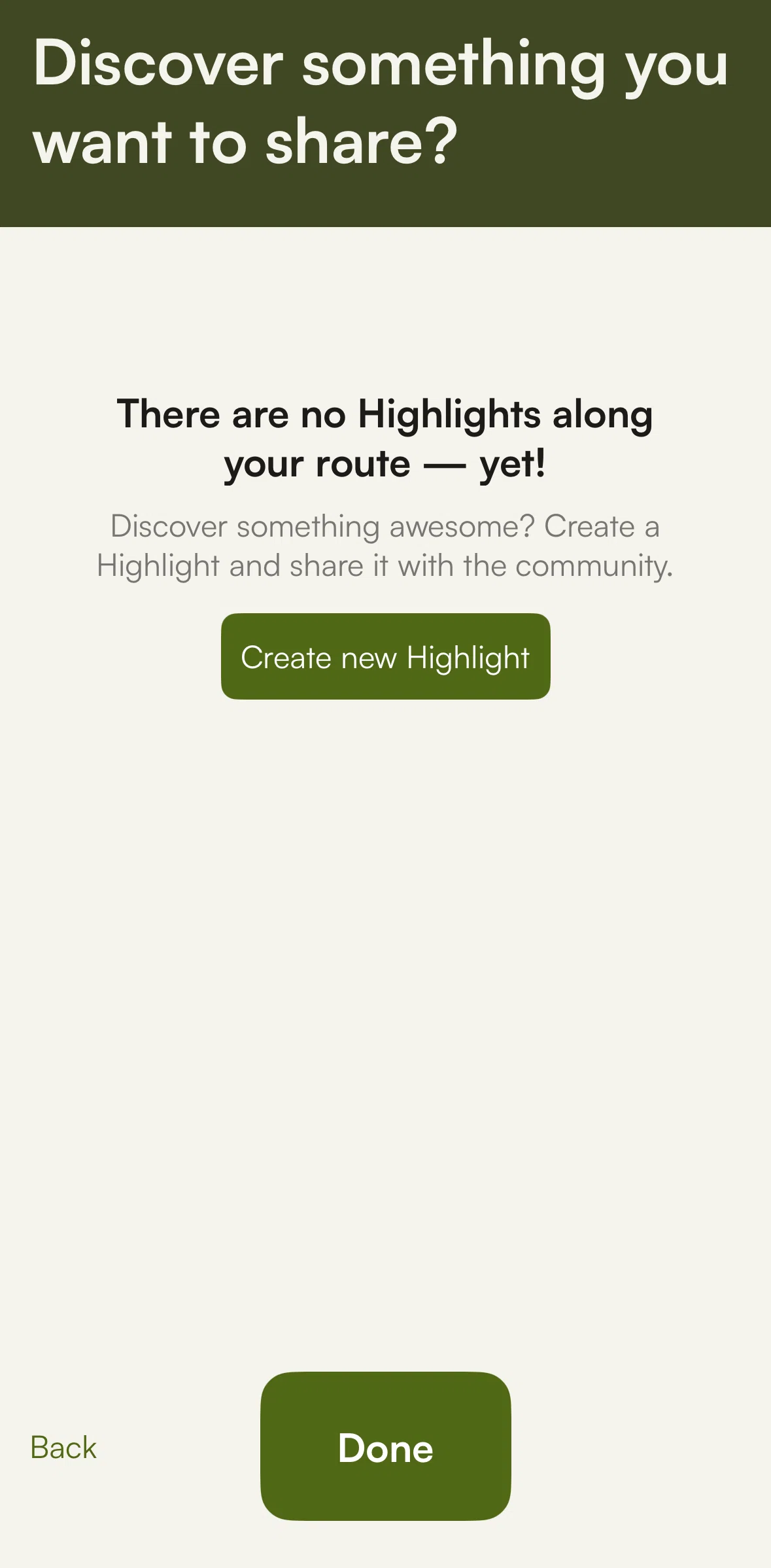 komoot Screen screen in the Creating a highlight flow