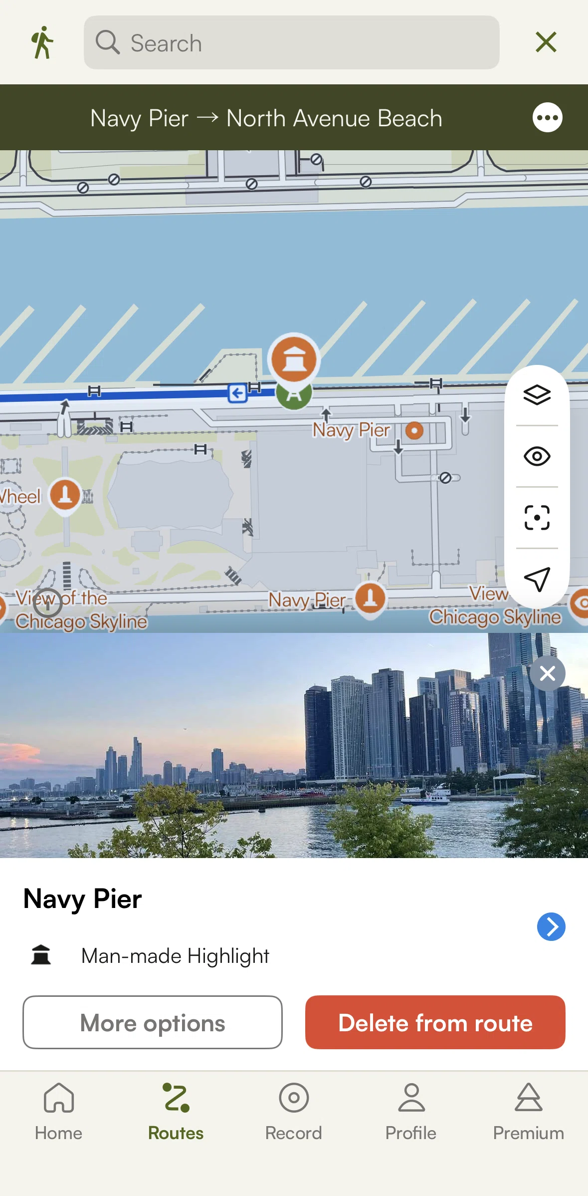 komoot Screen screen in the Deleting a location from a route flow