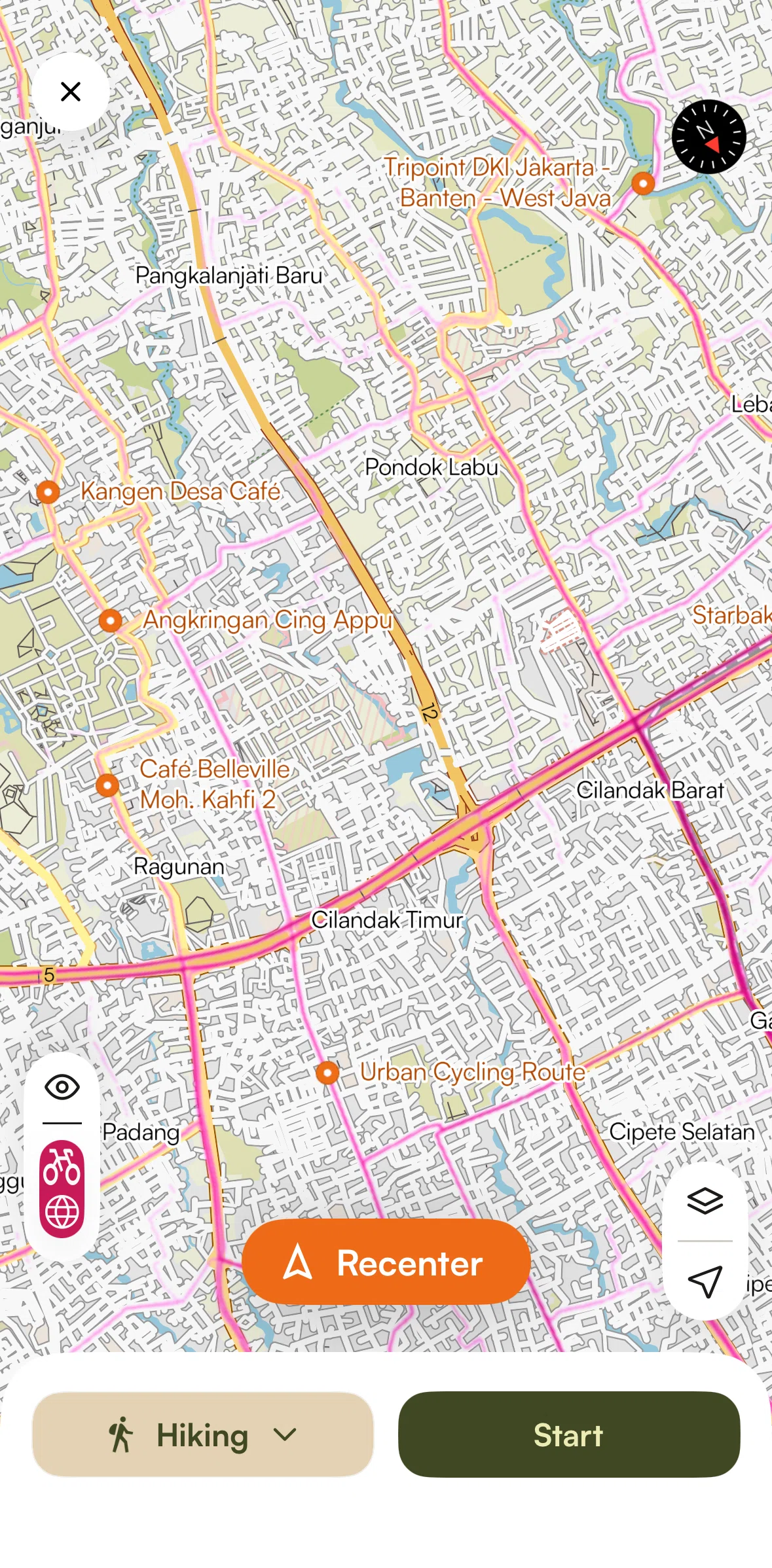 komoot Screen screen in the Hiding heatmap flow