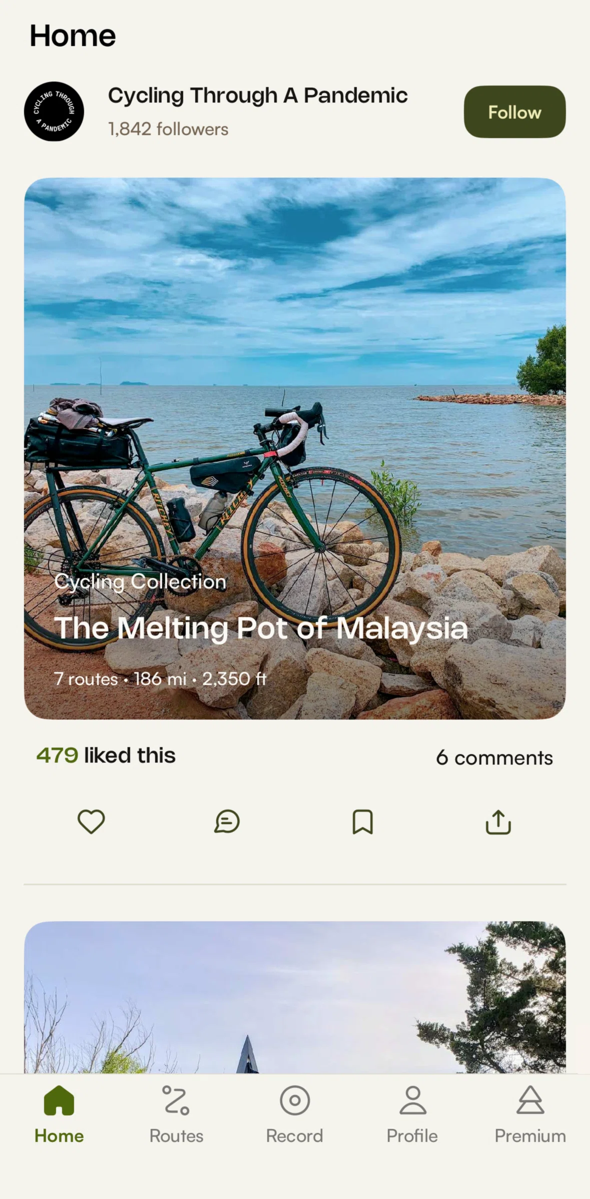 komoot Screen screen in the Liking a post flow