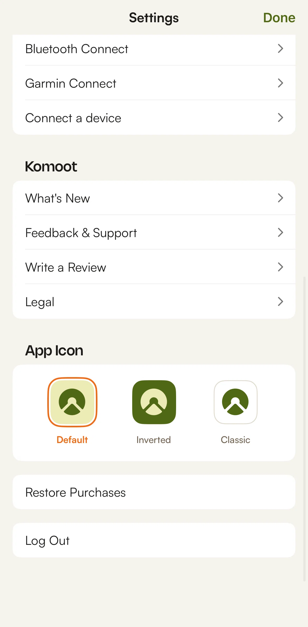 komoot Screen screen in the Logging out flow