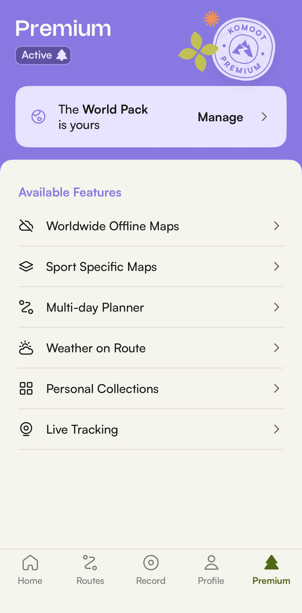 komoot Screen screen in the Multi-day planner flow