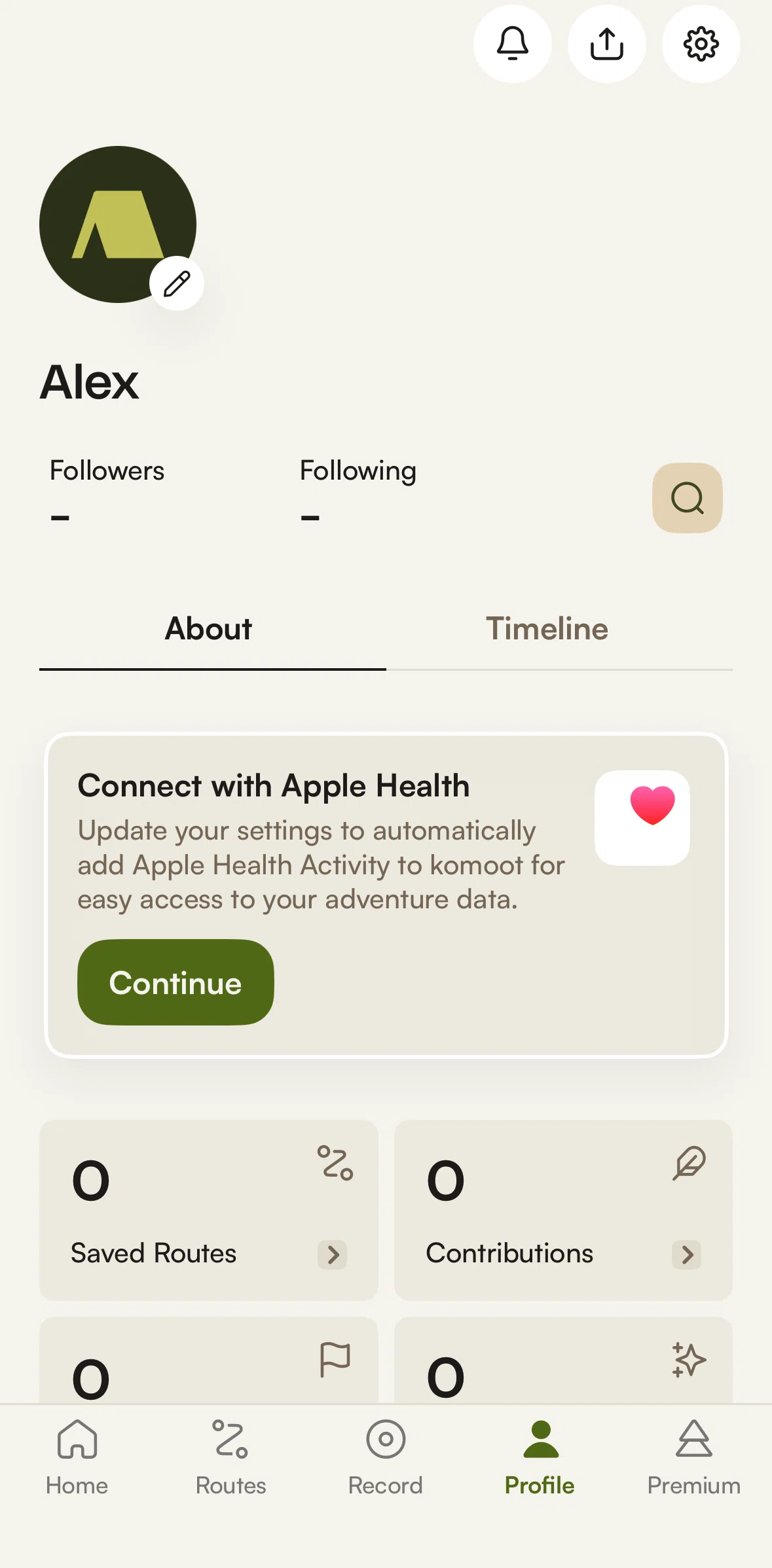 komoot Screen screen in the Profile information flow